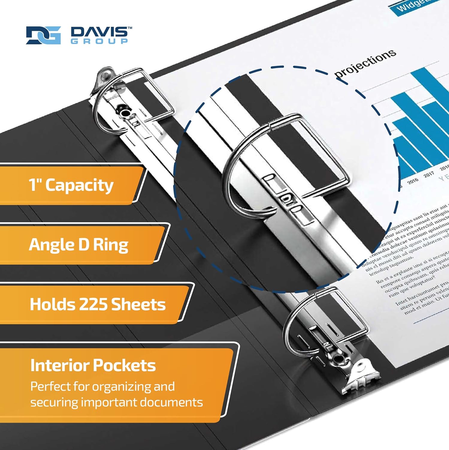Detalle 2 de QUICK FIT 95011P-04 3-Ring Binder, 1" D-Rings, Legal Size, Black, 4-Pack