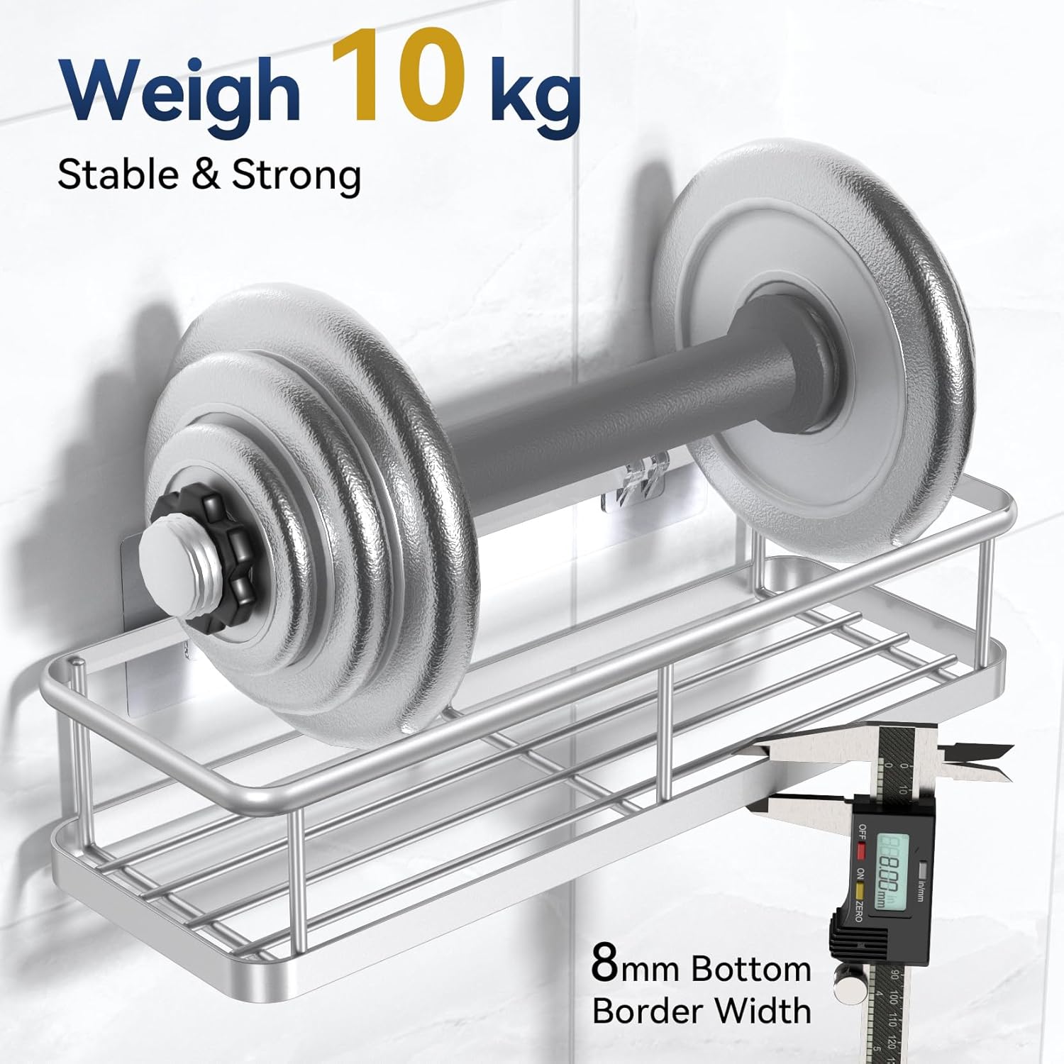 Detalle de YASONIC Shower Caddy (2-Pack) – Rustproof Wall-Mounted Shower Shelves with Removable Hooks