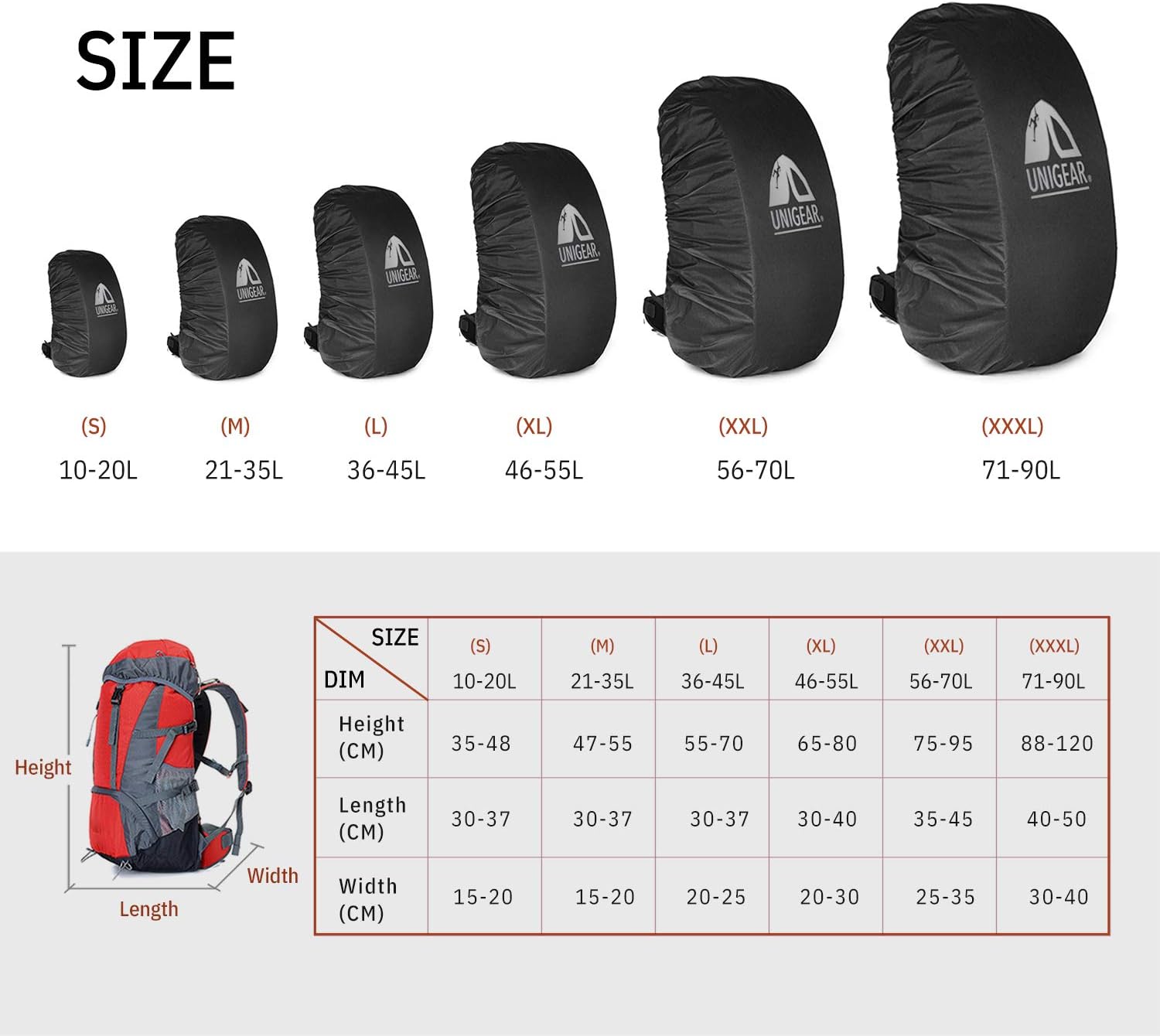 Thumbnail 2 de Unigear Anti-Rain Backpack Cover 10–90L waterproof