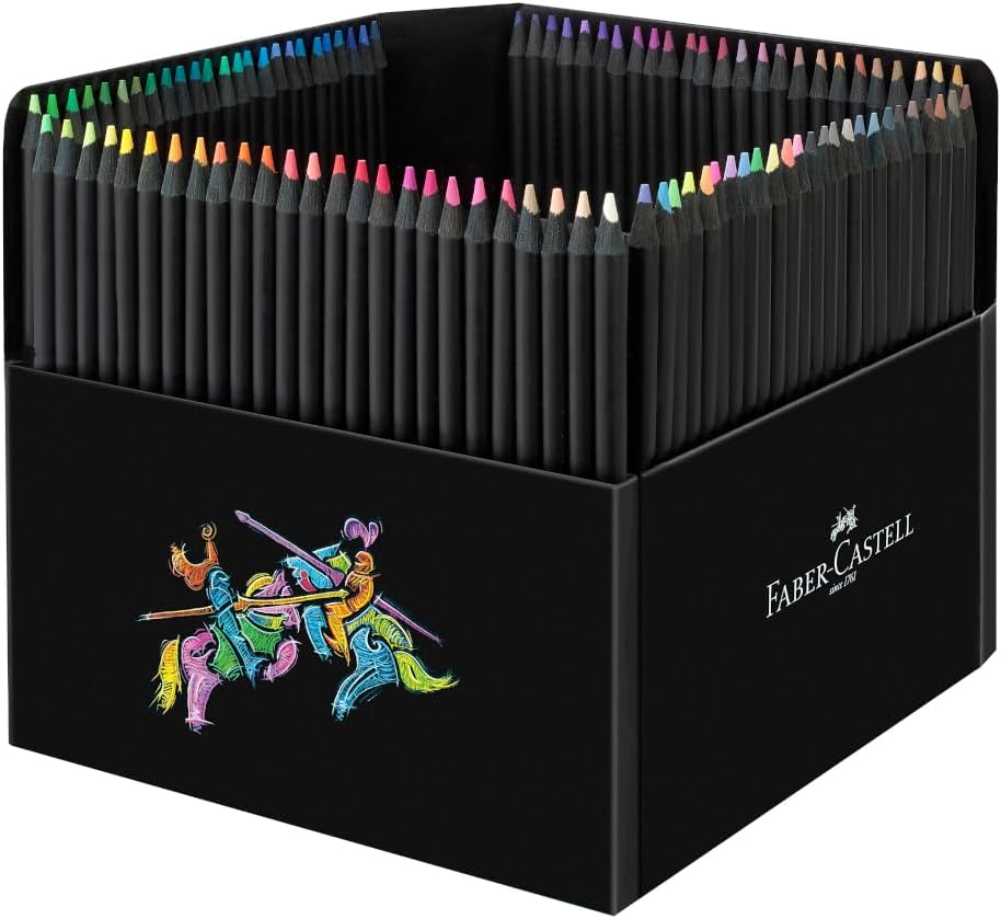 Detalle de Faber-Castell Black Edition 100-teiliges Buntstift-Set in Kartonbox – brillante Farben auf hellen und dunklen Papieren