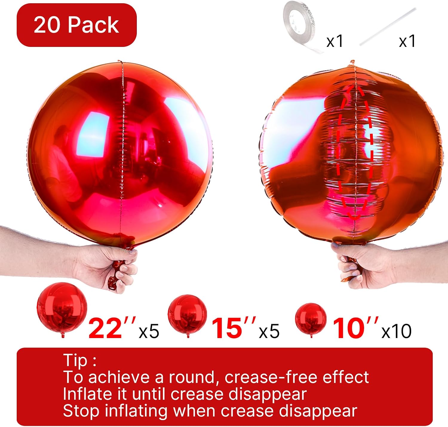Detalle 2 de PartyWoo Red Foil Balloons 20 pcs 🎈