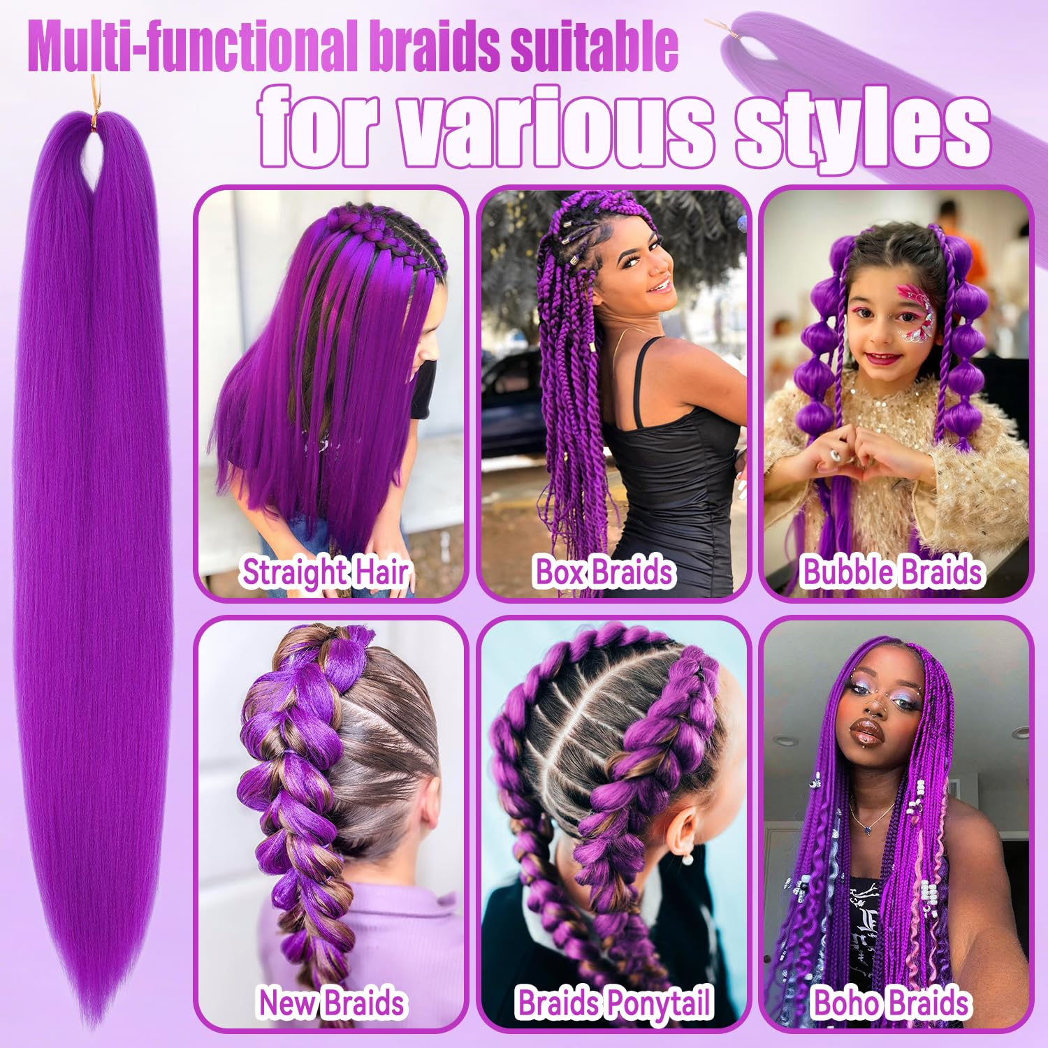 Detalle 2 de Purple Braiding Hair 24 Inch Synthetic Braids