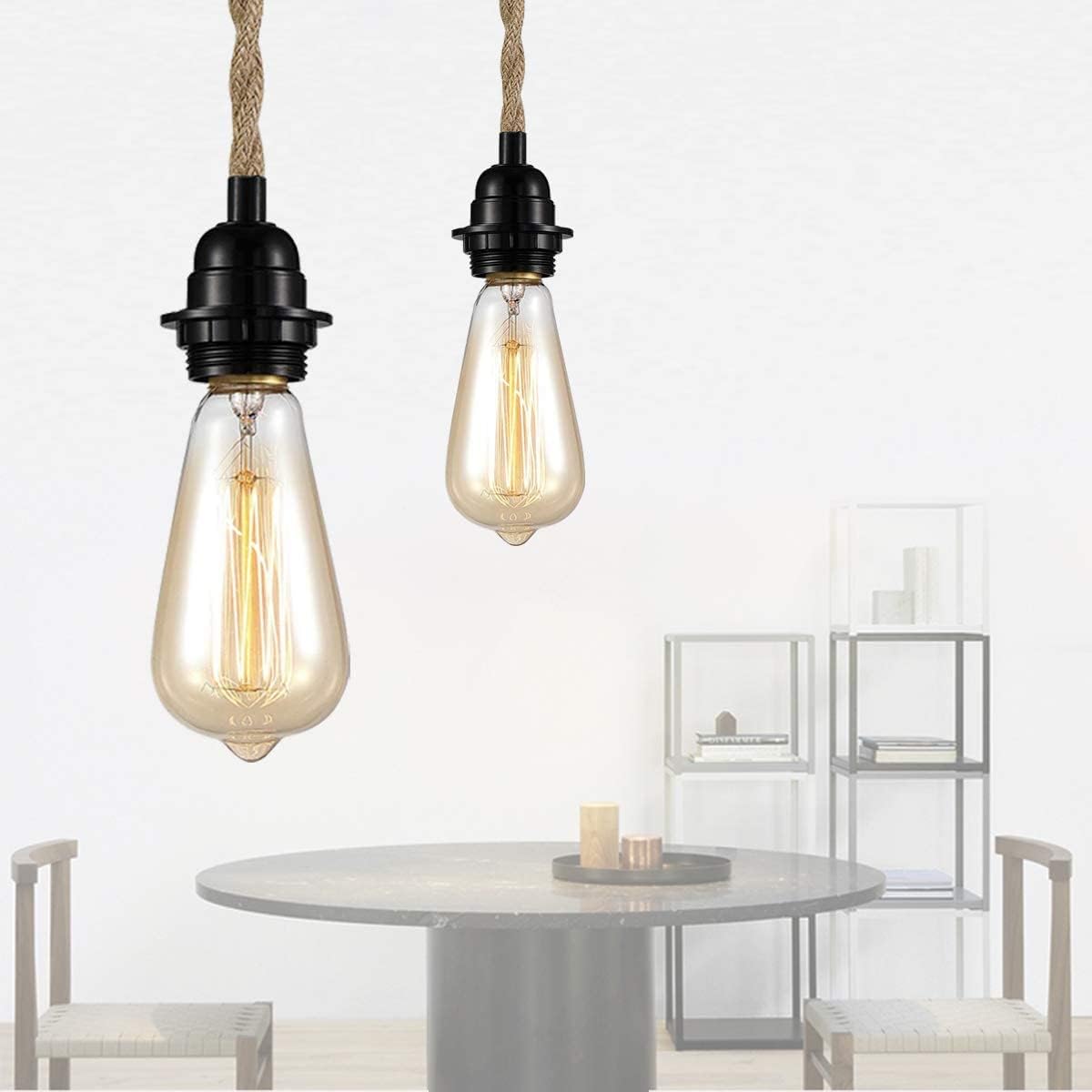 Thumbnail 2 de FRIDEKO HOME Pendelleuchte-Set mit Schalter und Hanfseil, Vintage DIY für E27 (ohne Leuchtmittel)