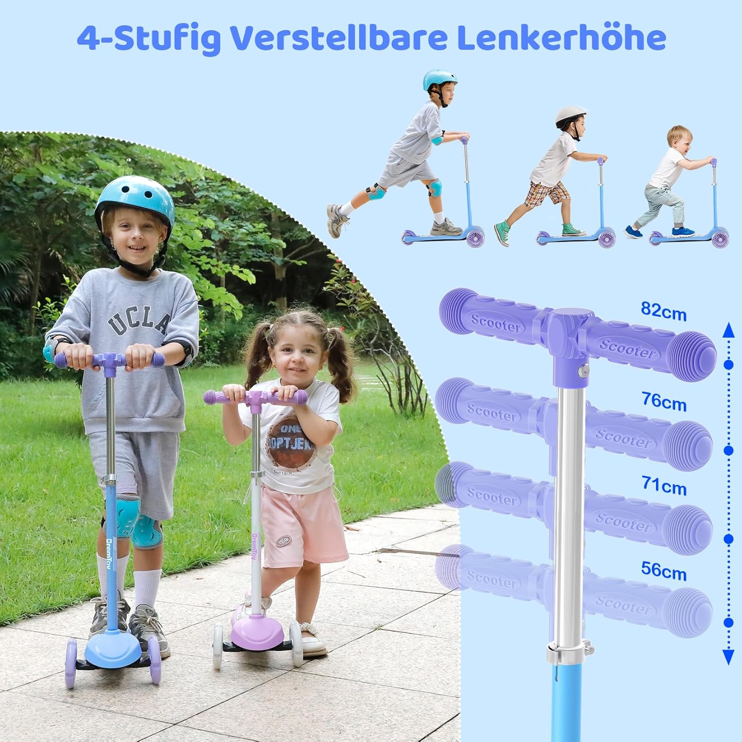 Thumbnail 1 de BremToy Roller Kinder 3 Jahre – höhenverstellbar, leuchtendes Deck & PU-Räder (50 kg, 4 Stufen)