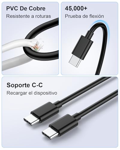 Detalle 2 de LumFocus 45W: Cargador rápido USB-C con cable de 2 m para Samsung Galaxy y más
