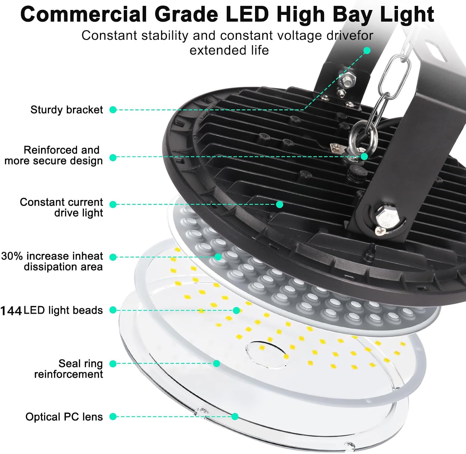 Detalle de JBdusn UFO-led-highbaylamp 100 W, 10.000 lm, IP65 en 6.500 K