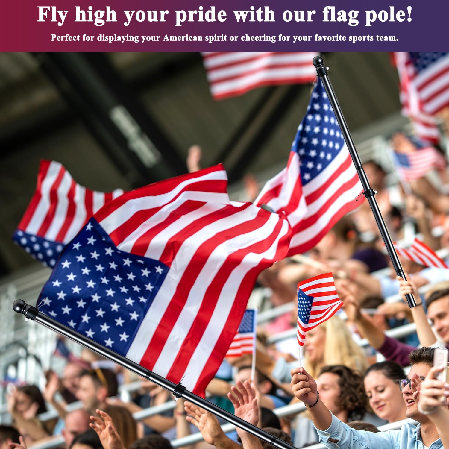 Detalle de PHITRIC PTFH-3045 Flagpole Kit, 5-Foot Black Stainless Steel with Bracket