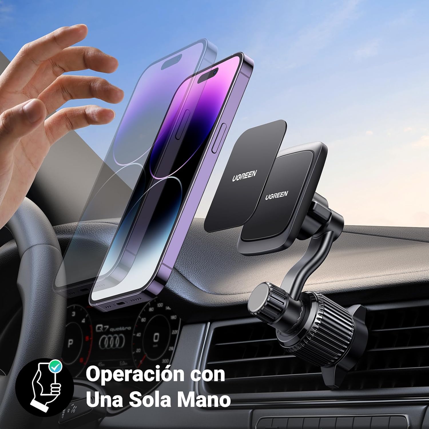 Detalle 2 de UGREEN Soporte móvil coche magnético 360°