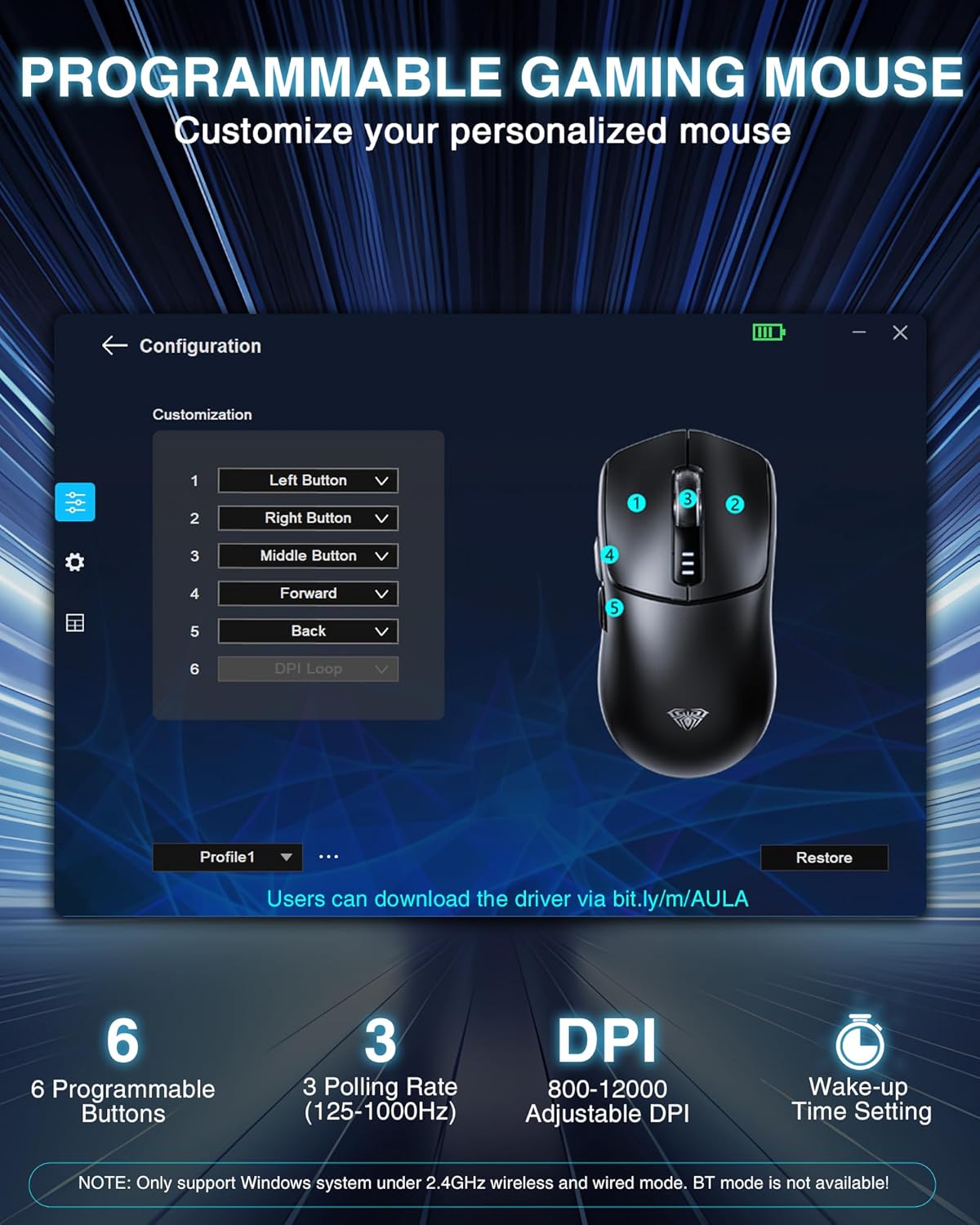 Detalle de AULA SC580 Wireless Gaming Mouse: a lightweight, tri-mode choice for multi-device gaming