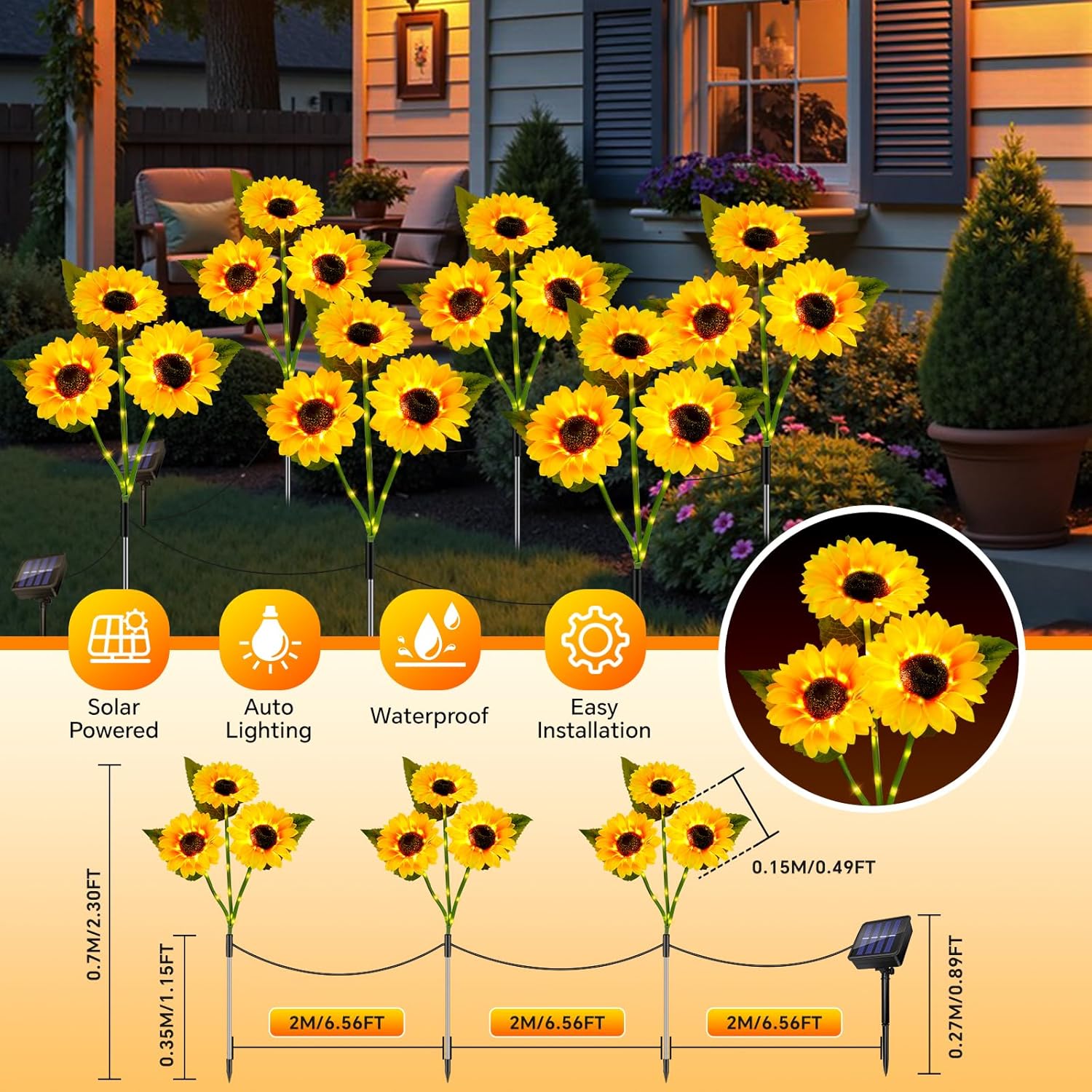 Thumbnail 3 de Liuyife 9-Flower Sunflower Solar Lights for outdoor gardens and paths (waterproof)
