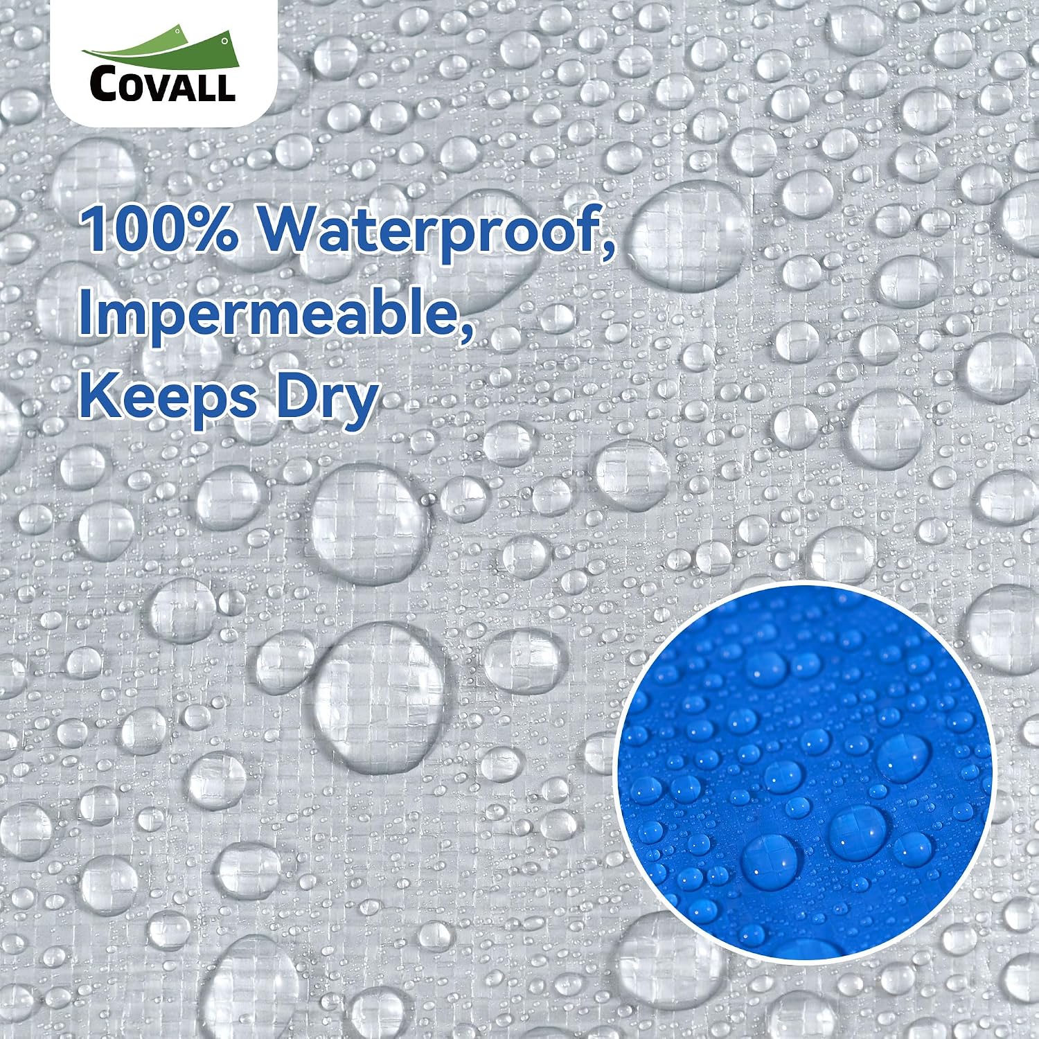 Detalle de Covall Tarpaulin 2m x 2m Waterproof Tarp – Groundsheet, Double-Sided UV-Resistant