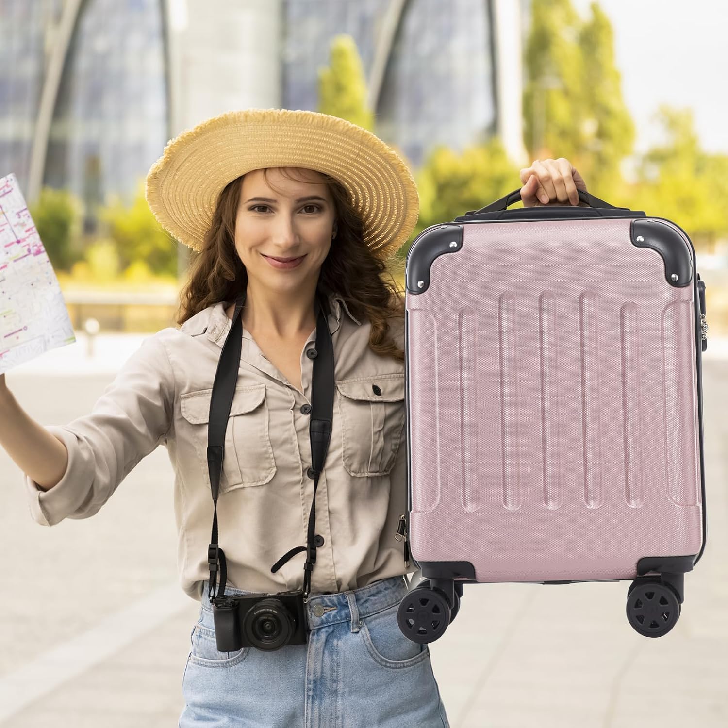 Thumbnail 6 de YONSLY Trolley Koffer – Hartschalen-Reisekoffer mit 360° Rollen, Zahlenschloss und roségoldem Design (L)