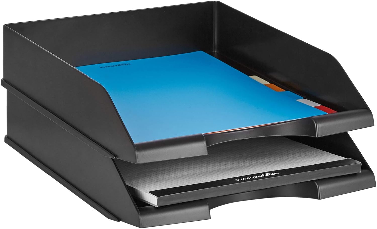 Detalle de Amazon Basics Ripiano portacorrispondenza rettangolare da scrivania (confezione da 2), A4, nero