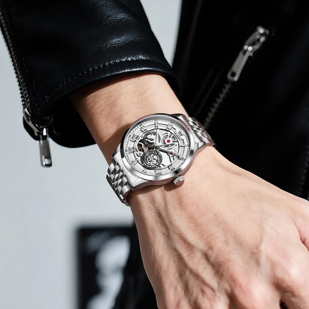 Detalle 2 de OLEVS Uhren Herren Skeleton Automatik Edelstahl
