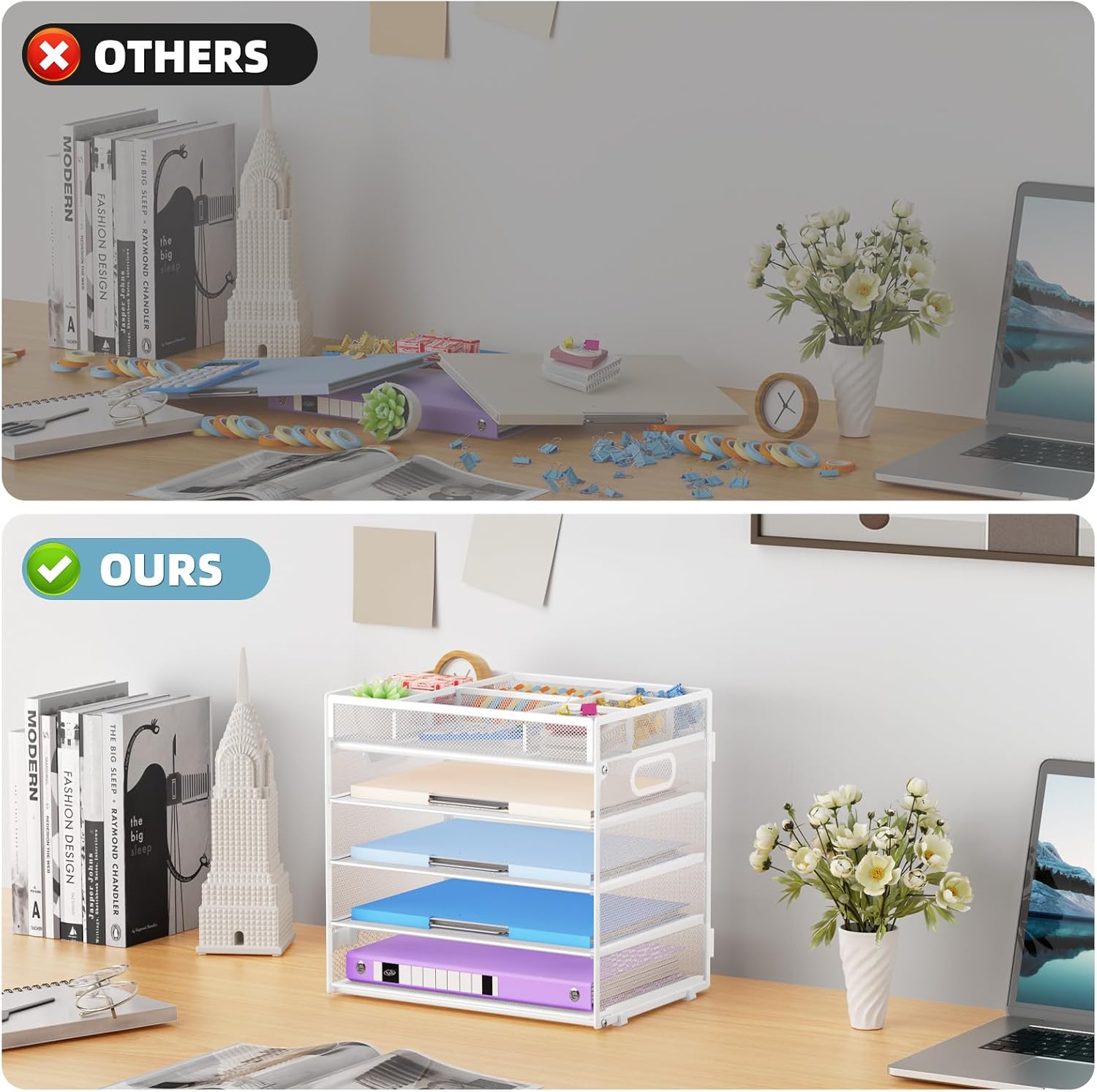 Thumbnail 4 de Marbrasse 5-stufiger Schreibtisch-Organizer aus Mesh – Weiß