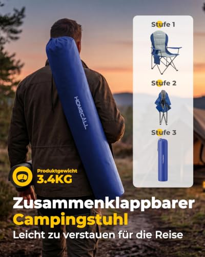 Detalle de Homecall Campingstuhl Faltbar bis 150 kg – Angelstuhl Blau, 108 cm Rückenlehne (2 Stück)
