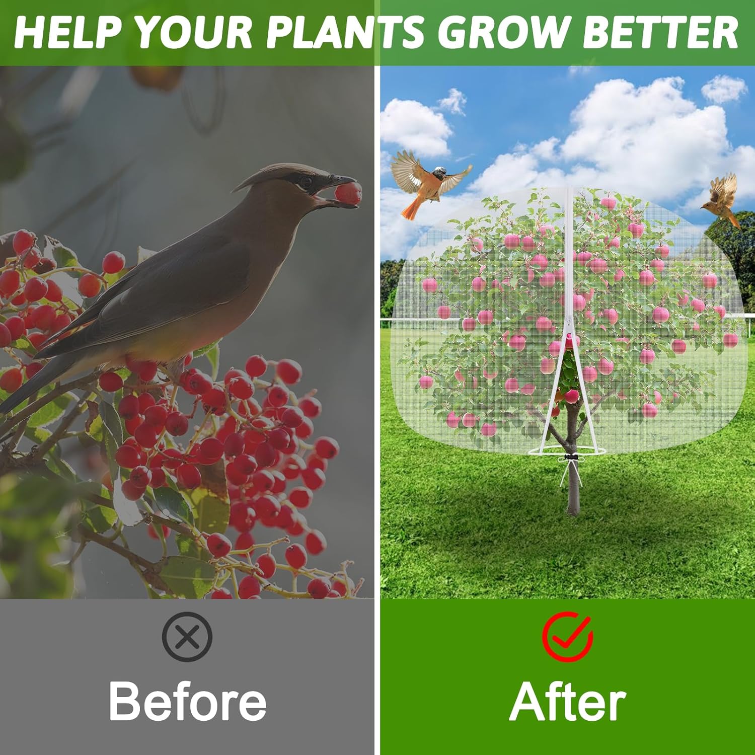 Thumbnail 2 de CAKKVDE 1 Pack Fruit Tree Netting Bird Protection with Drawstring and Zipper (180x220cm)