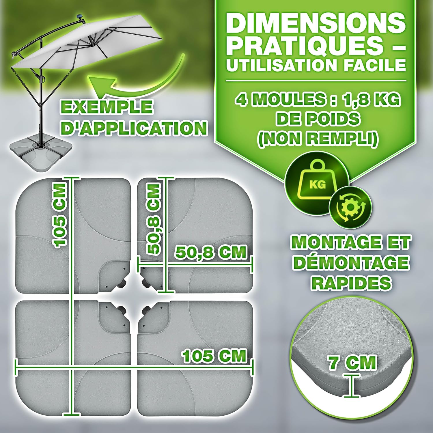 Thumbnail 6 de tillvex Lestage pied 90 litres 120 kg pour parasol
