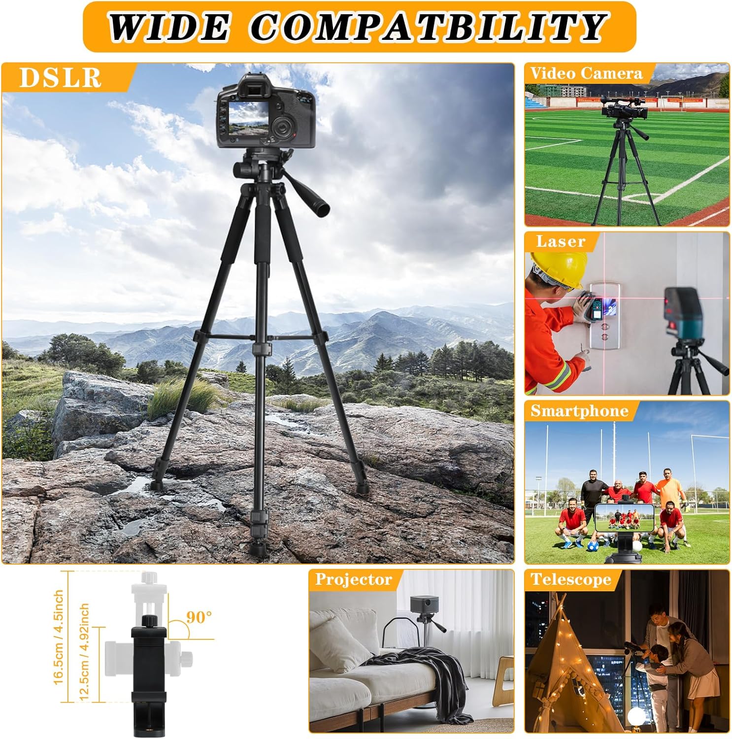 Detalle de LINKCOOL Camera Tripod for Canon, Nikon and Sony – 65" Aluminium Stand with Detachable Head
