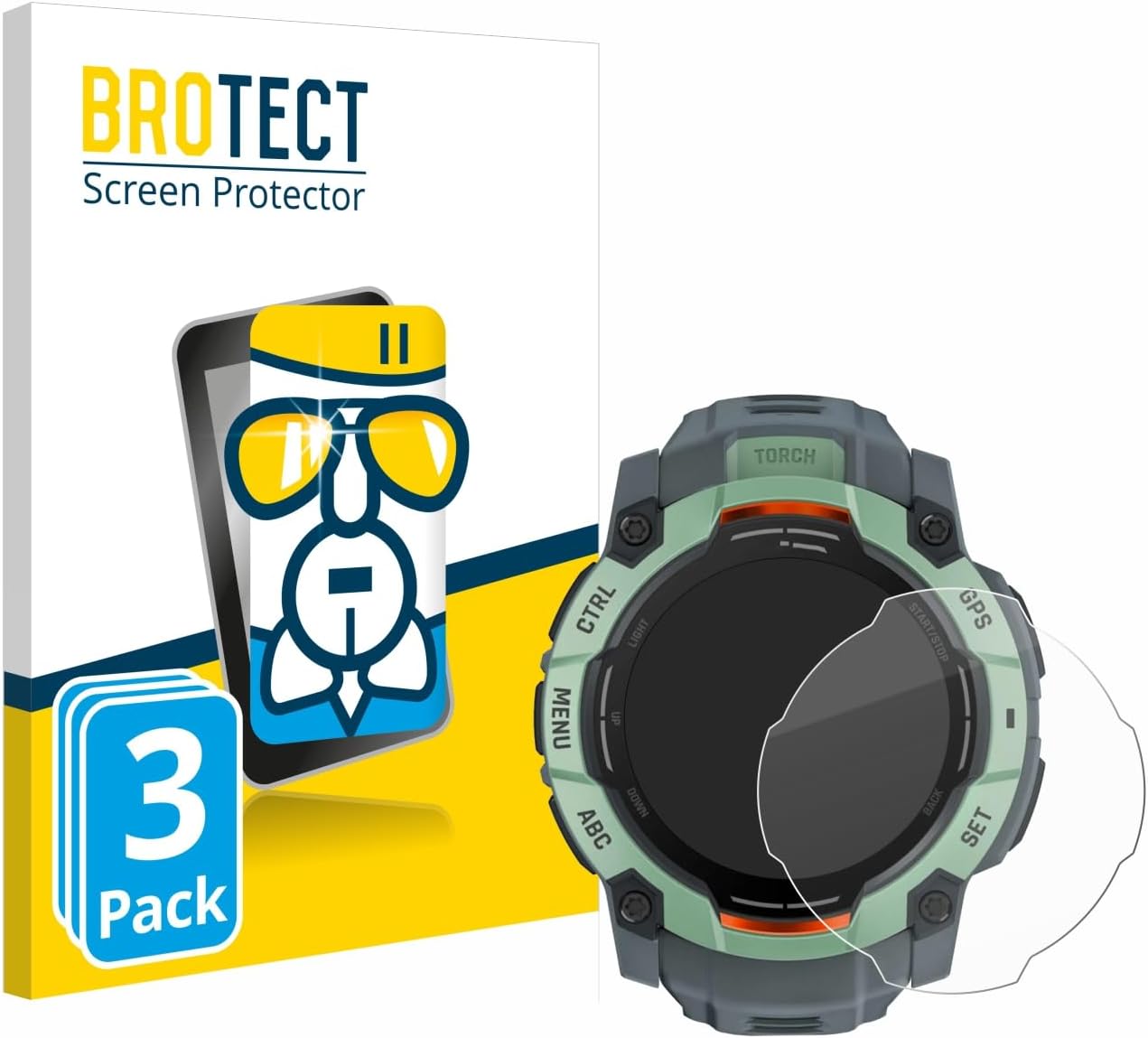BROTECT Glass Screen Protector Film for Garmin Instinct 3 AMOLED (50 mm) — 3 Pack
