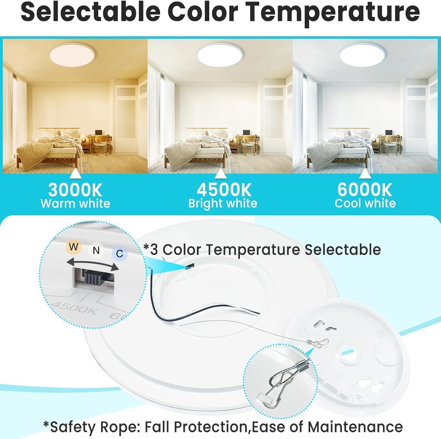 Detalle 2 de libtit LBT-17PA-3-WT 16.5-Inch LED Ceiling Light, 3-Pack, 3 Color Temperatures