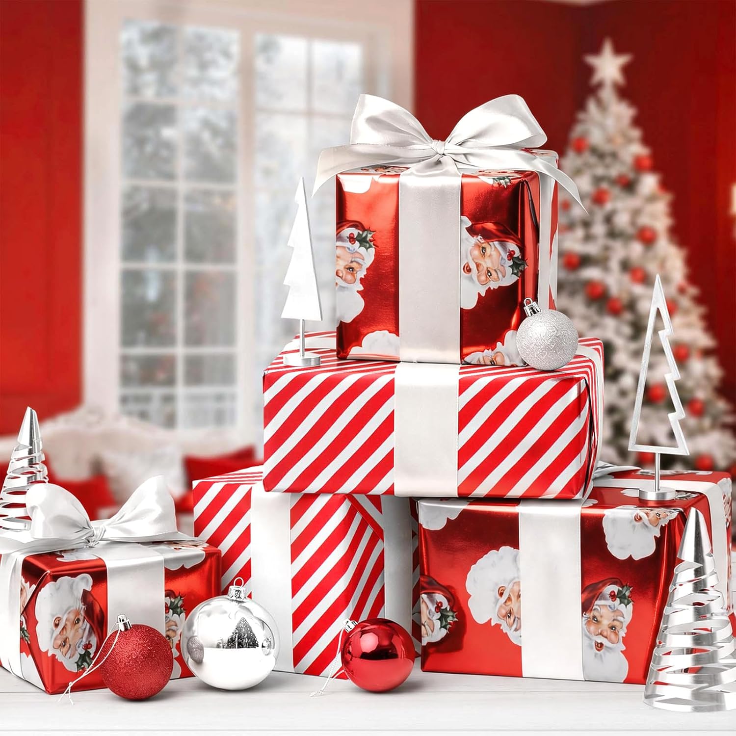 Thumbnail 4 de LaRibbons Vintage Santa Foil Christmas Wrapping Paper, 17-Inch Roll