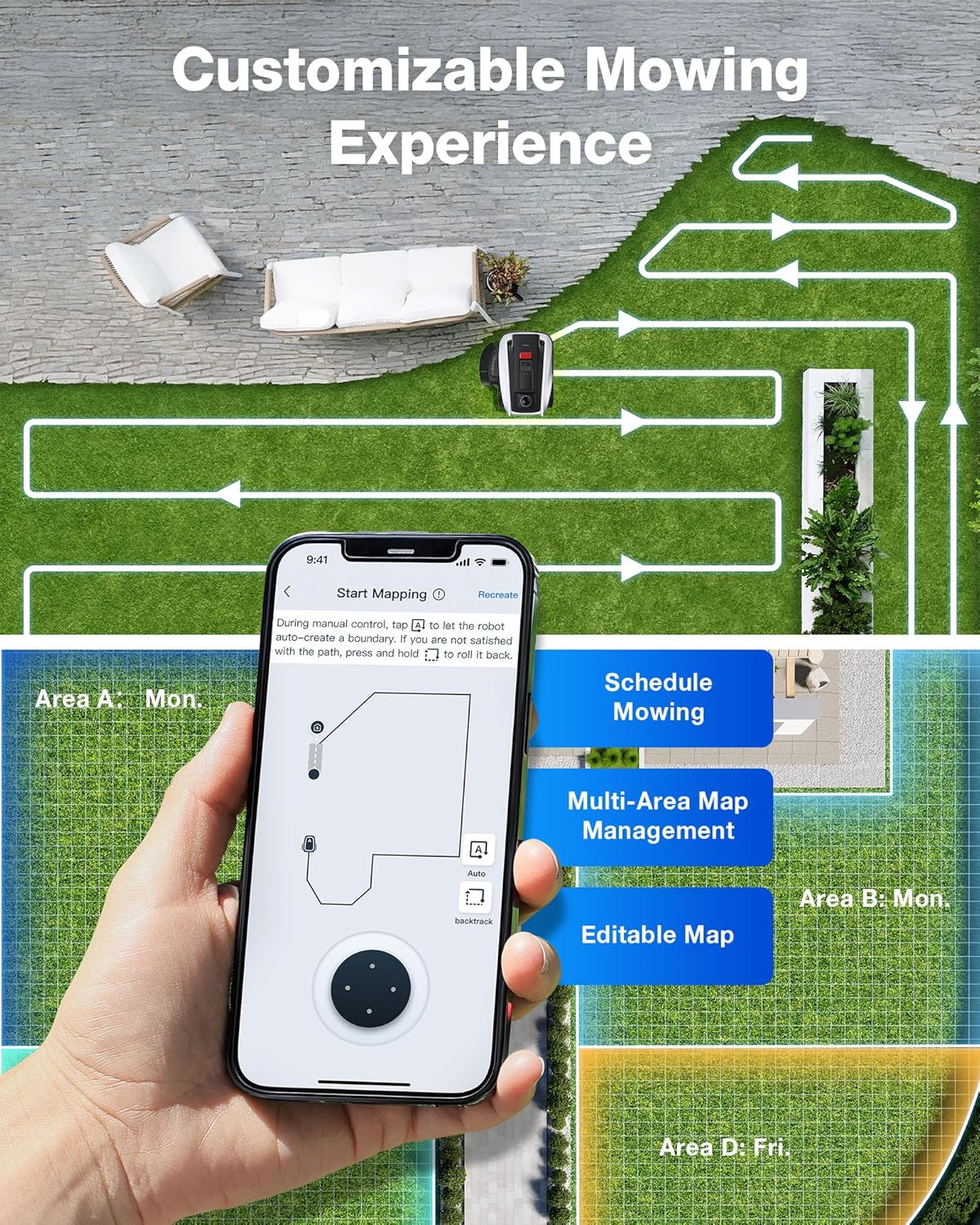 Detalle de ECOVACS GOAT O1000 LiDAR PRO Robotic Lawn Mower with TruEdge Trimmer