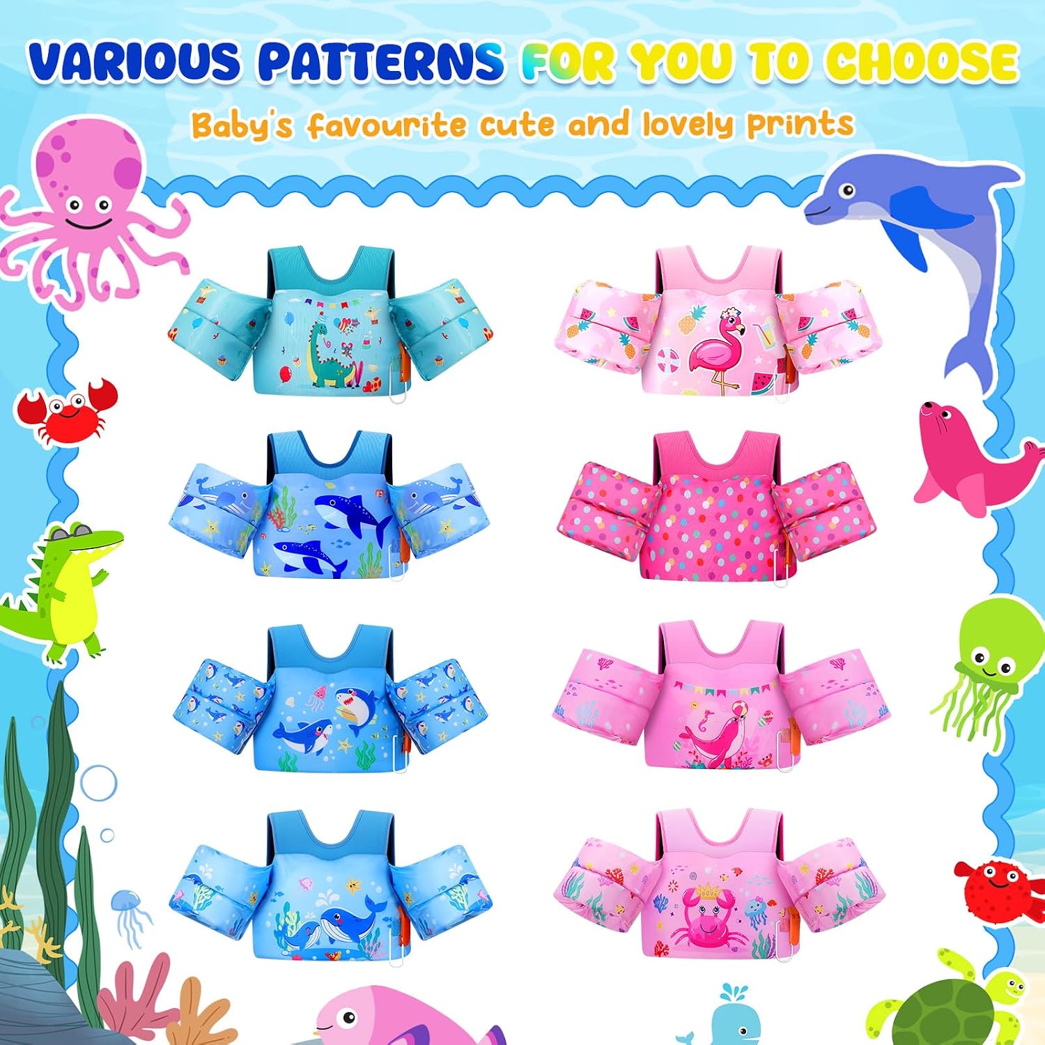 Detalle 2 de MoKo Toddler Swim Vest for Kids (13-30/20-50/22-66 lbs) – Non-Inflatable Nylon & EPE Foam, Safe Buckle, Whistle, and Colorful Arm Floaties