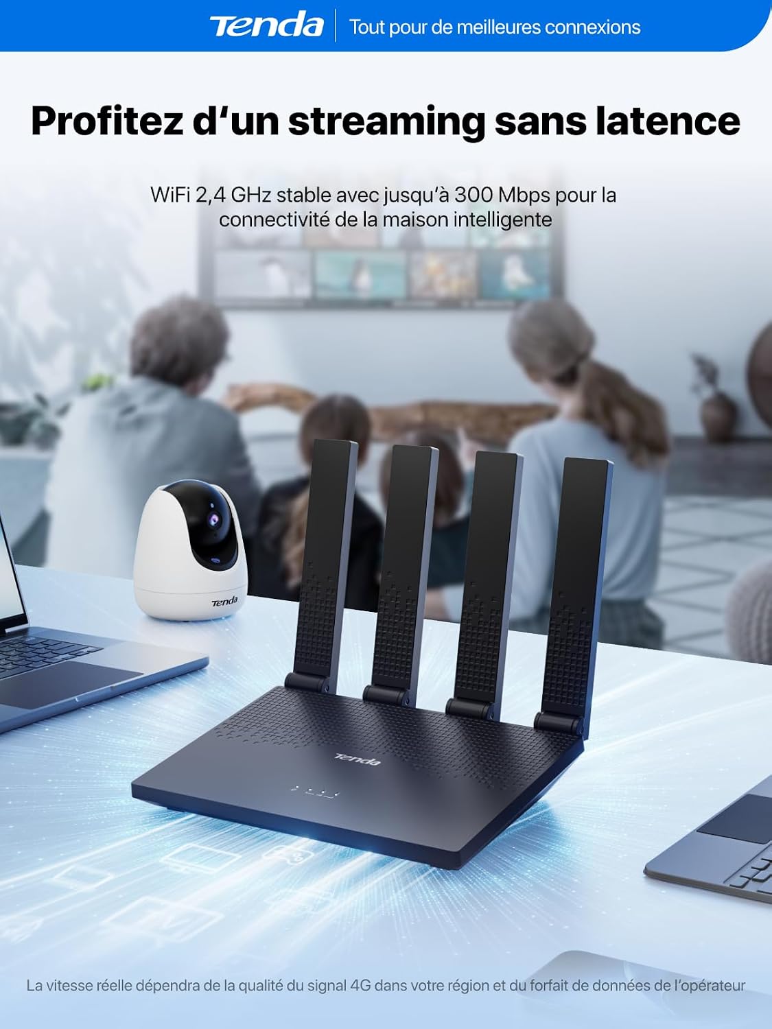 Detalle de Tenda Routeur 4G avec Carte SIM Box N300 Pro V2.0 – 4 antennes pliables, USB-C, LAN/WAN, plug&play