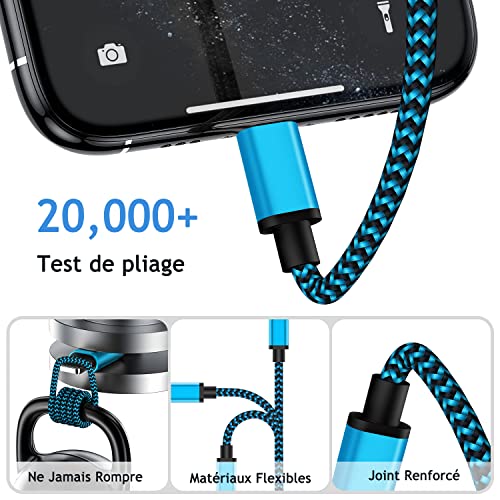 Thumbnail 4 de Aioneus Cable iPhone Chargeur 2m – Lot de 3, câble Lightning USB MFi certifié et tressé nylon