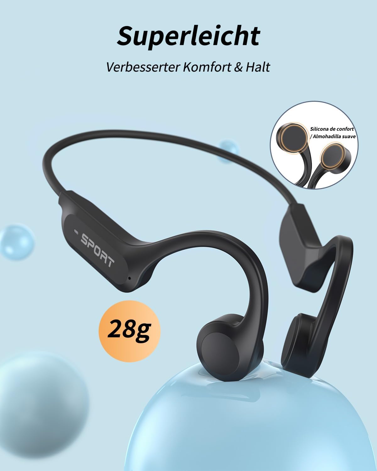Thumbnail 2 de NUASI Knochenschall Kopfhörer – Offene Knochenschall Bluetooth 6.0, 10 h Lauf-/Fahrrad-Sportheadset, IPX6