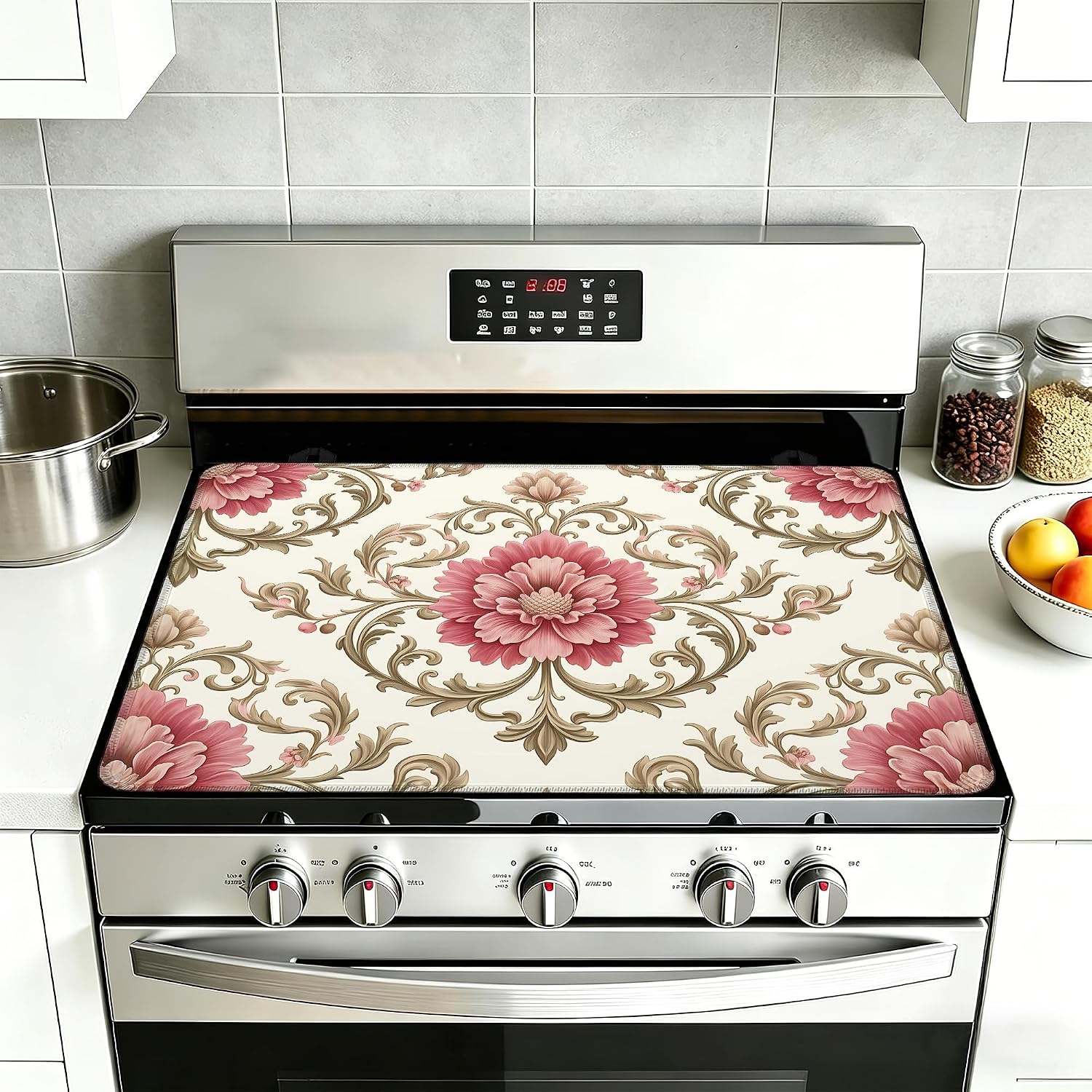 Detalle de YIKTI Vintage Floral Stove Top Cover, 28 x 20-Inch Washable Mat