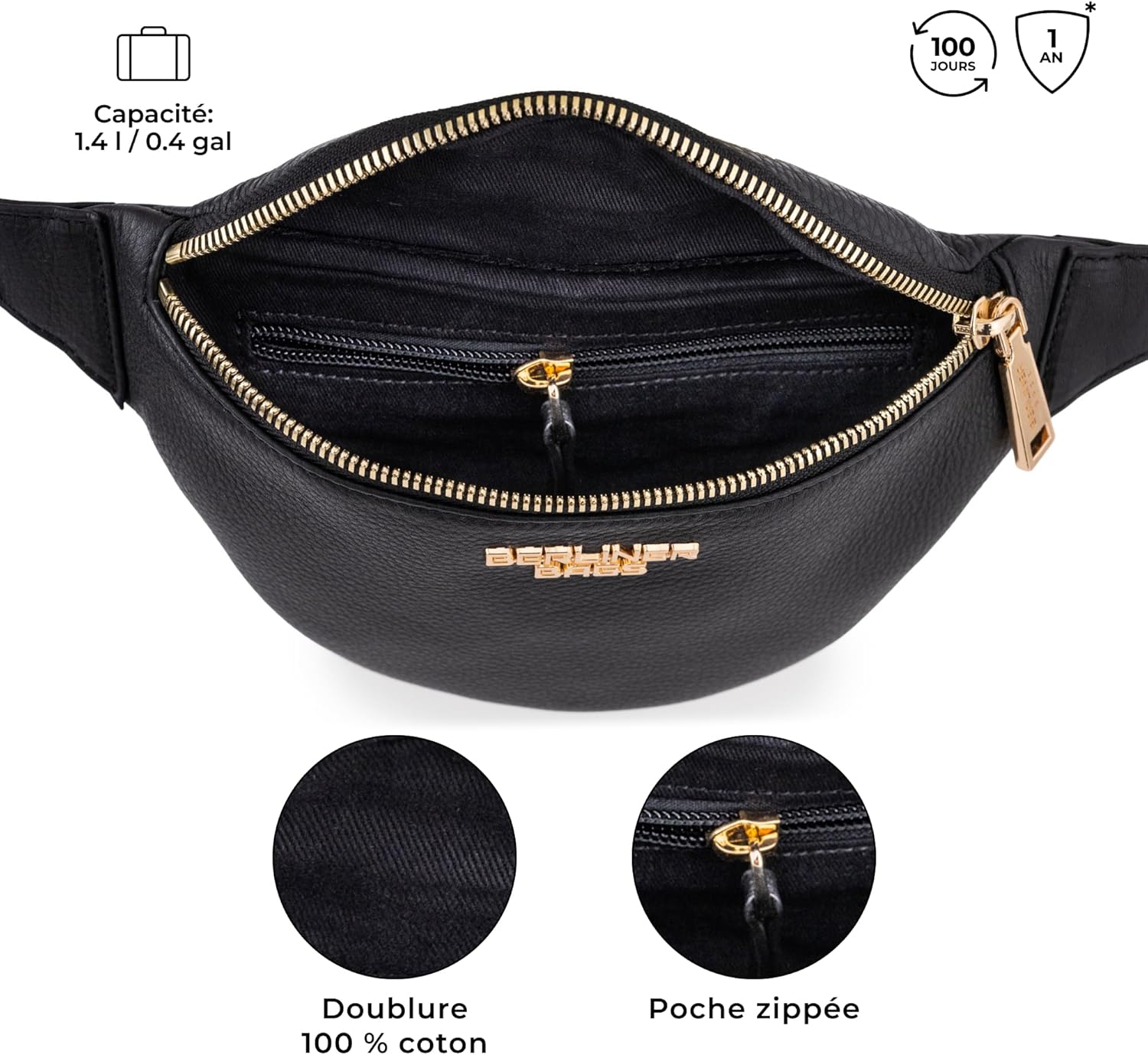 Thumbnail 3 de Berliner Bags Mona : sac banane en cuir avec sangle réglable (noir)