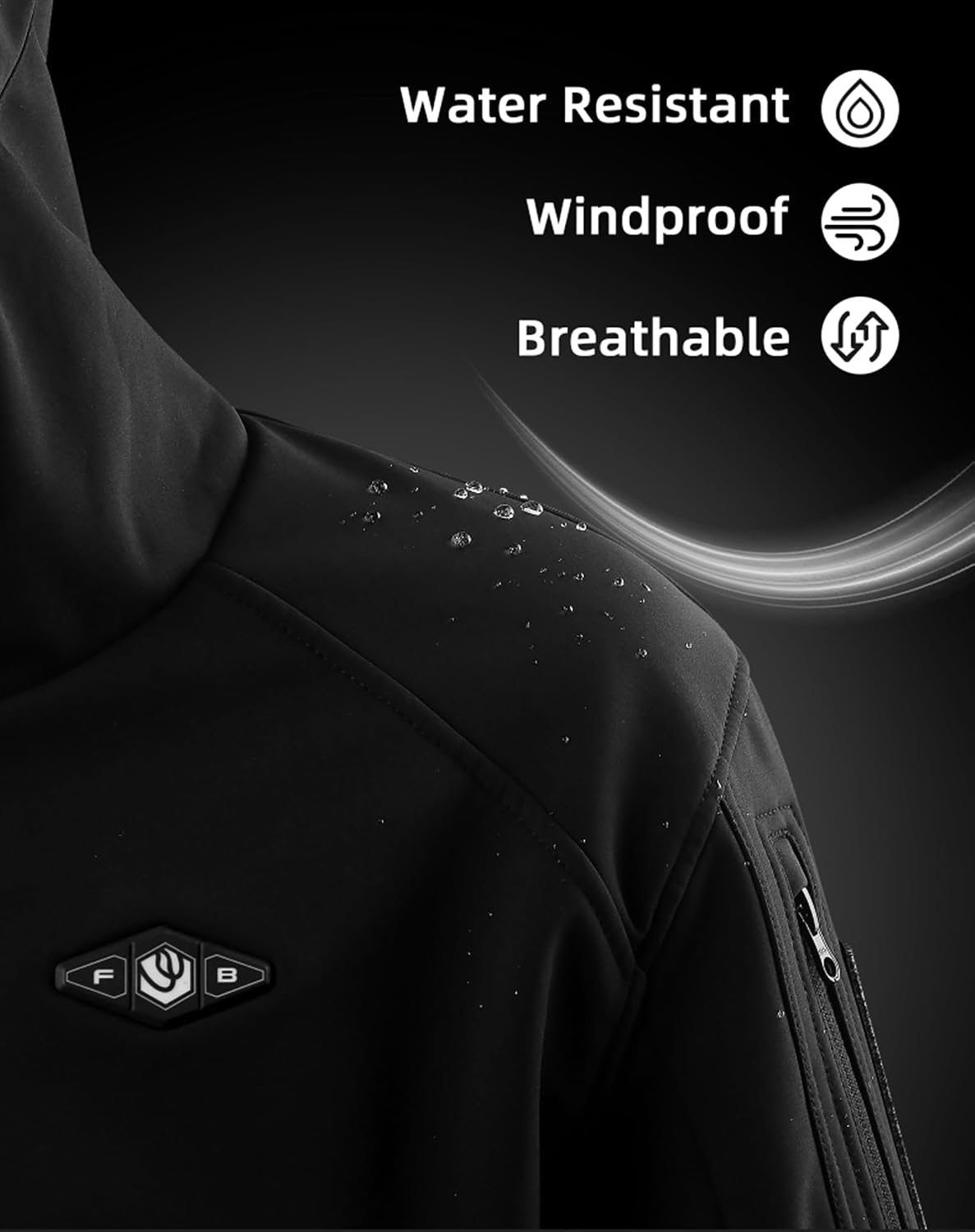 Detalle 2 de WASOTO Men's Heated Jacket with 18,400mAh Battery Pack, Windproof Design and Foldable Hood