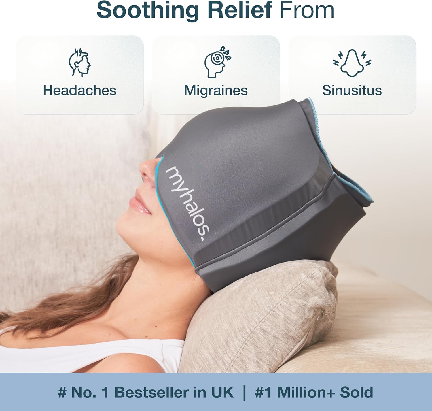 Thumbnail 1 de MyHalos Migraine Relief Cap: 30% Thicker, 2X More Cooling Gel for Prolonged Cold Therapy