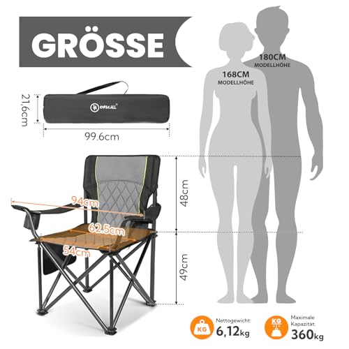 Detalle de Homecall Campingstuhl faltbar bis 360 kg, XXL Hochlehner Klappstuhl 2 Stück