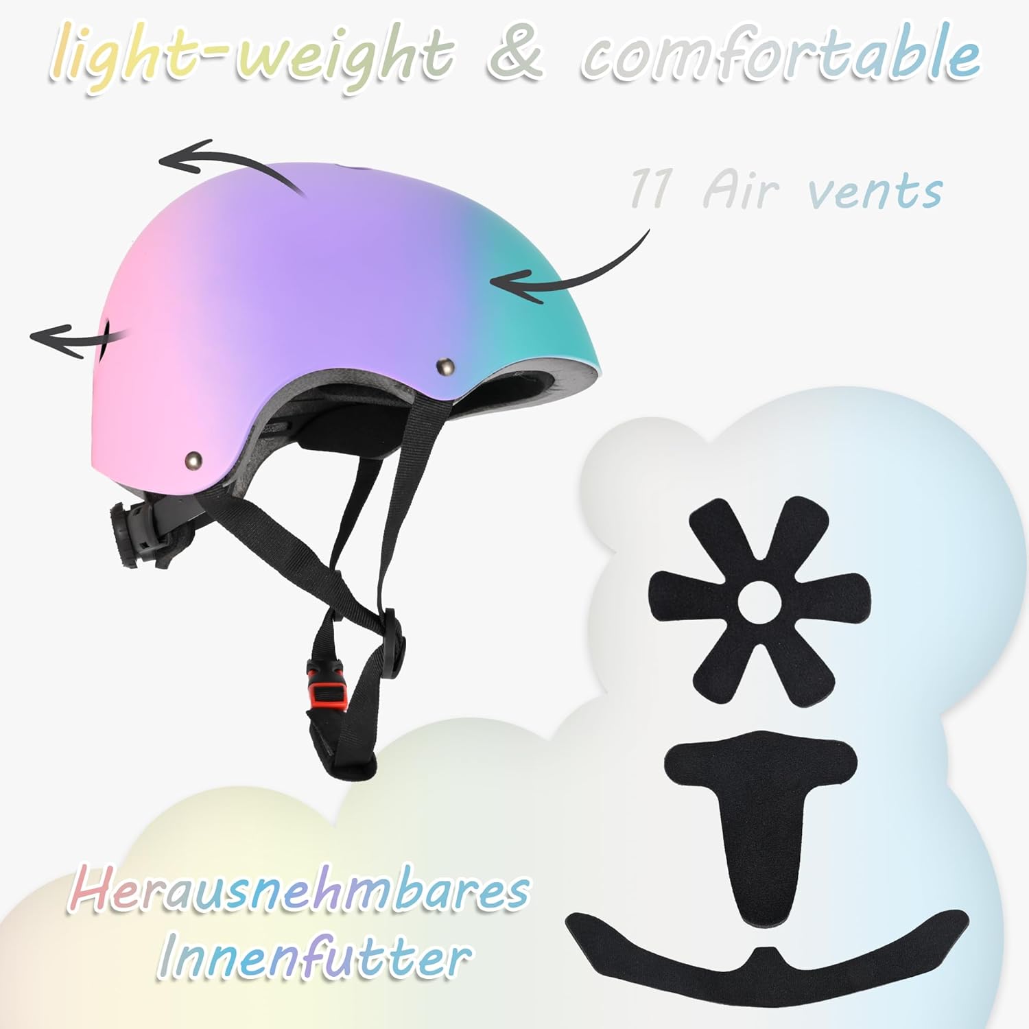 Thumbnail 3 de PIPIZHU Kids Bike Helmet Toddler Color Gradient, Boys Girls Child Skateboard Helmet for Kids, Riding Scooter Inline skatings Longboard Roller Skate
PIPIZHU Kids Bike Helmet Toddler Color Gradient, B…