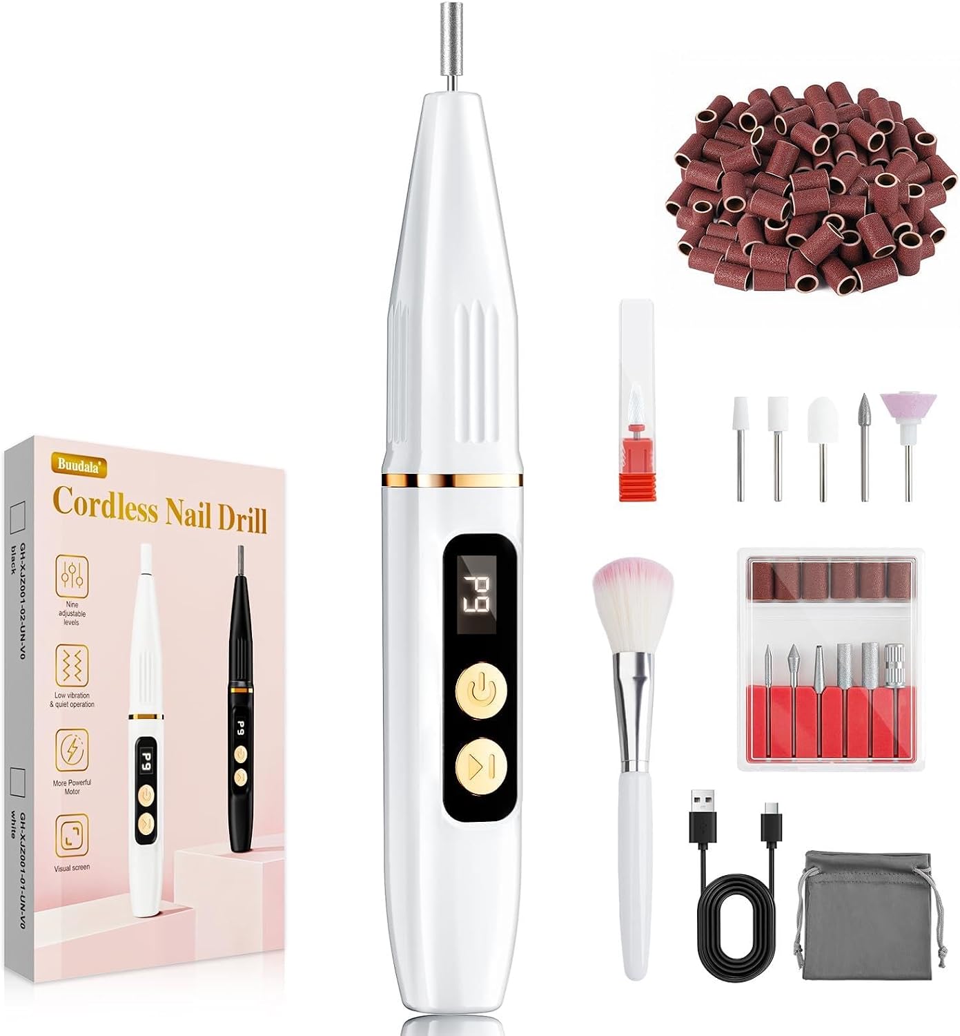 Detalle de Buudala Ponceuse pour Ongles Professionnelle – 35000 RPM, Sans Fil, Kit 12-en-1
