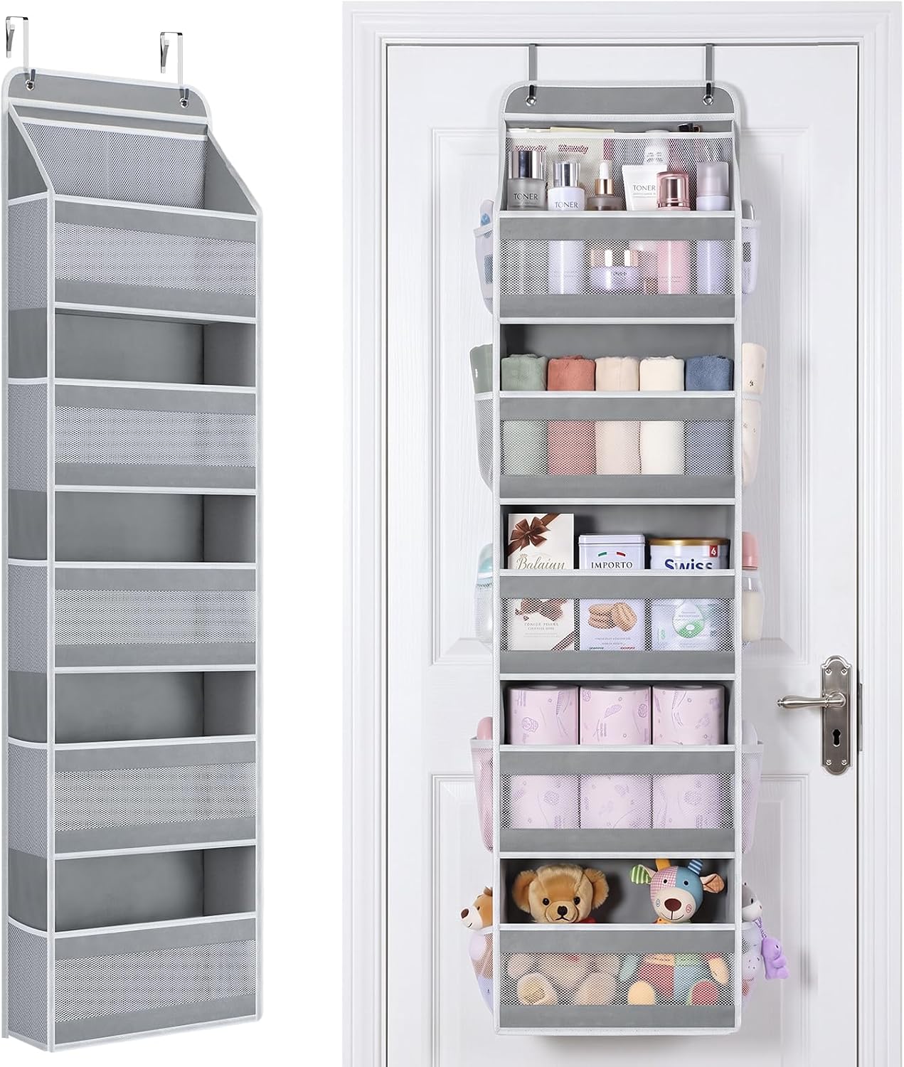 Detalle de Yecaye SDHB00303YCY 5-Tier Over-the-Door Organizer, Grey, Mesh Pockets