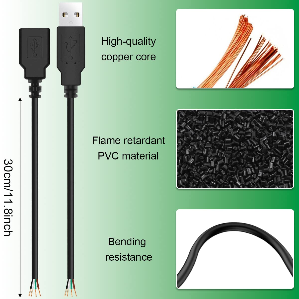 Thumbnail 4 de Xiatiaosann USB 2.0 Type A open-wire cable set for Arduino-style DIY (5 male + 5 female, 4-pin)