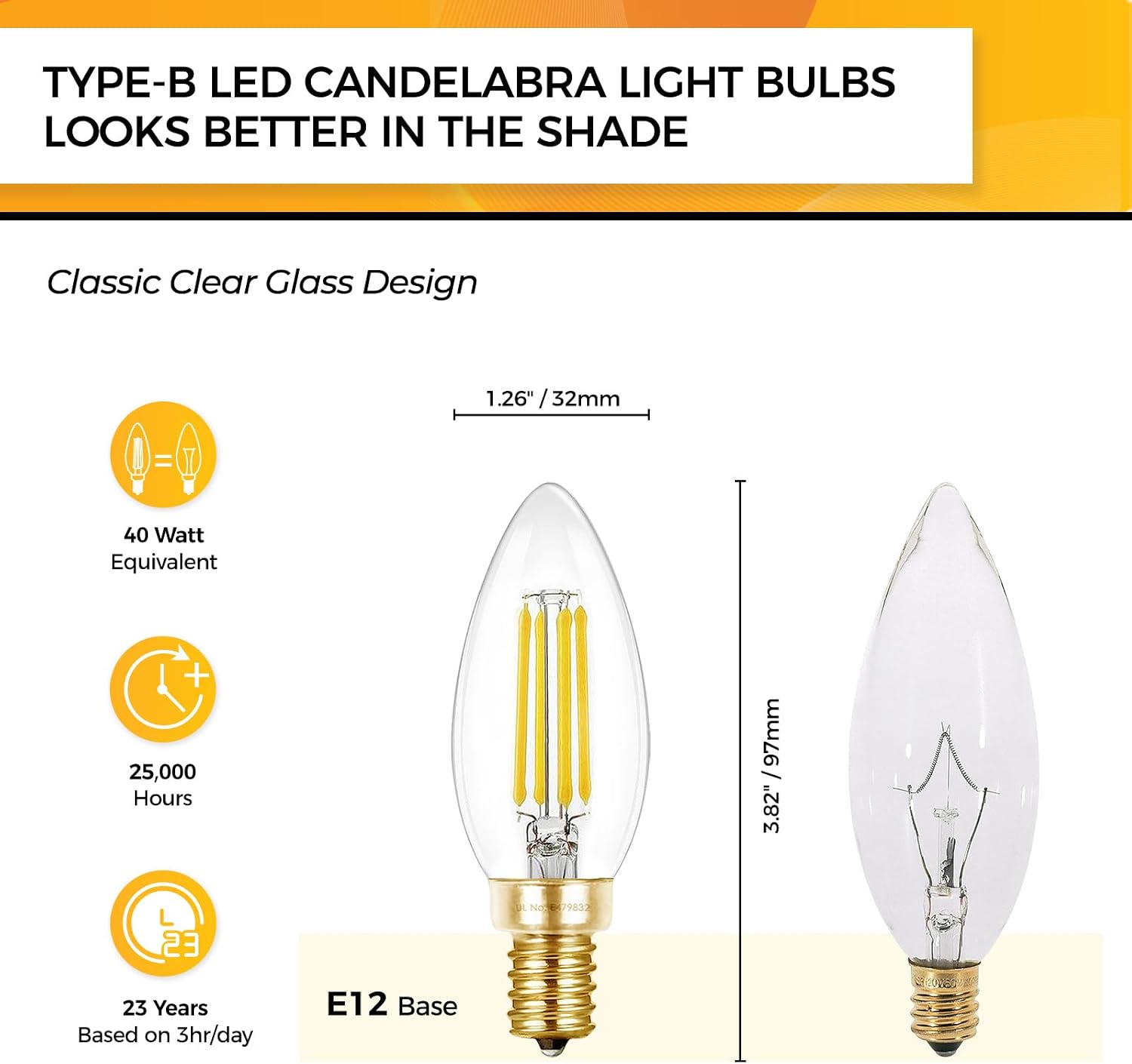Detalle 2 de HIZASHI LY-C32-4W-W-90-C E12 LED Candelabra Bulbs, 5000K, Dimmable, 12-Pack