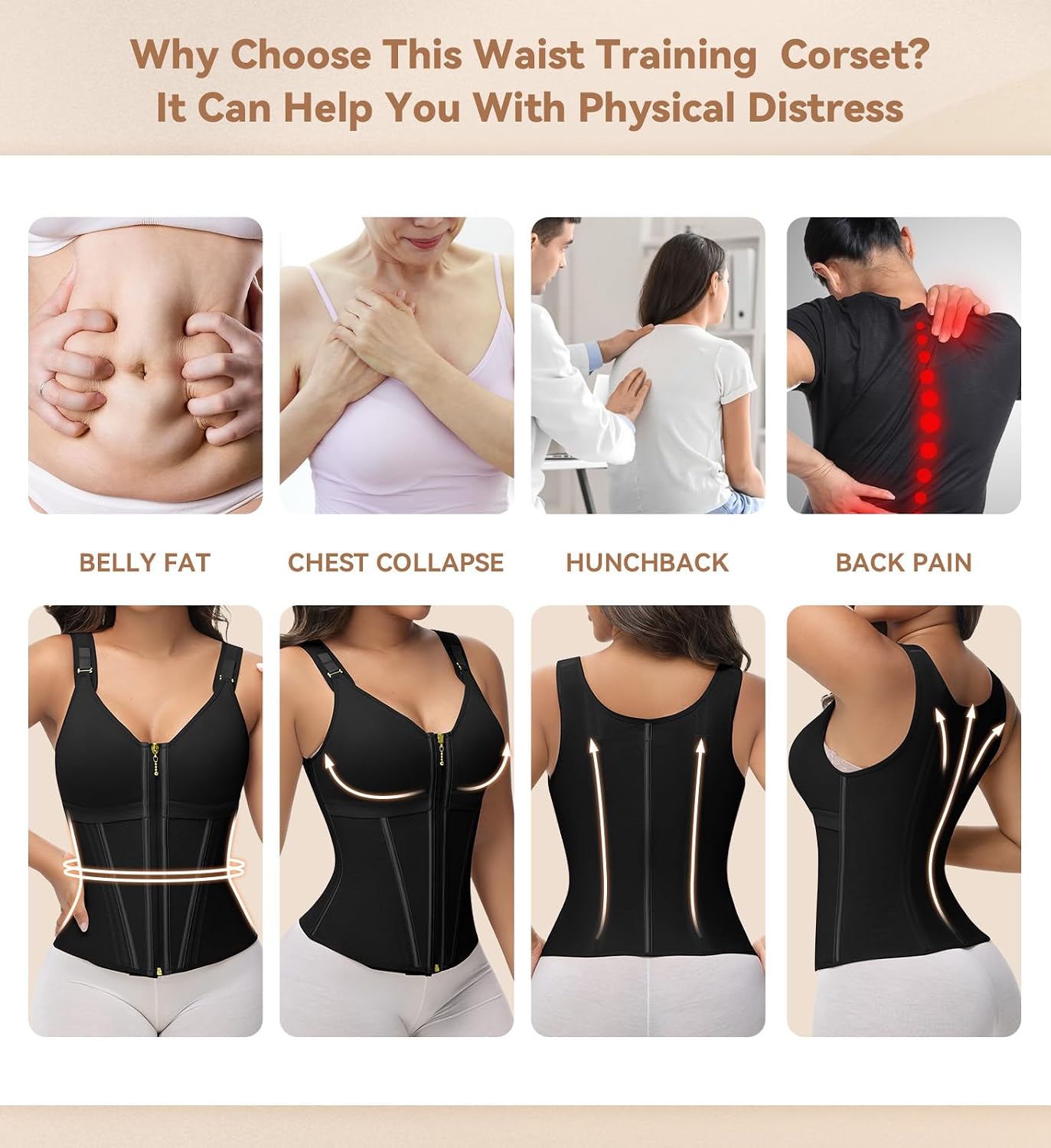 Detalle de SHAPSHE Waist Trainer Corset for Women with Tummy Control, Zipper & Hooks
