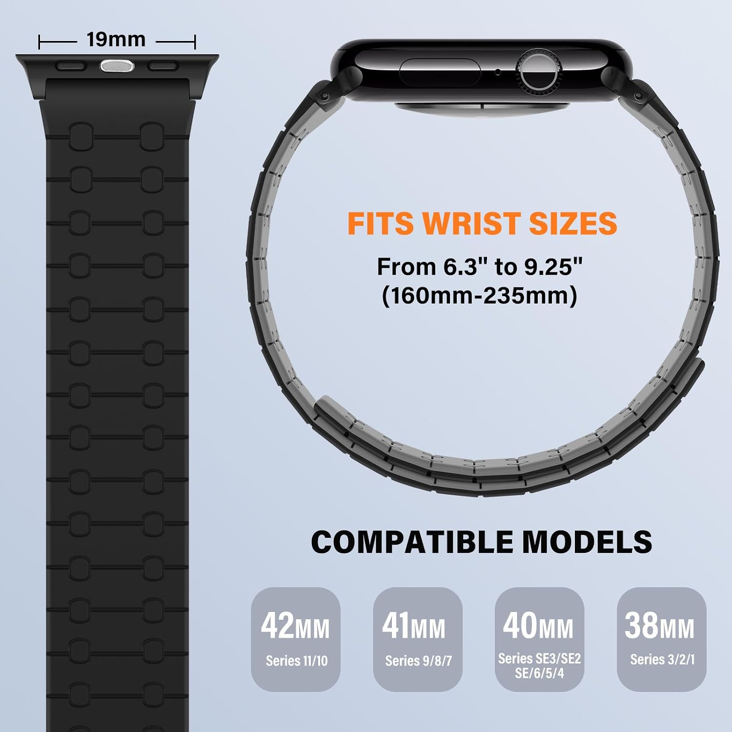 Thumbnail 2 de Sixmoat Double Sided Magnetic Straps for Apple Watch (42mm/41mm/40mm/38mm) – Black-Gray silicone band