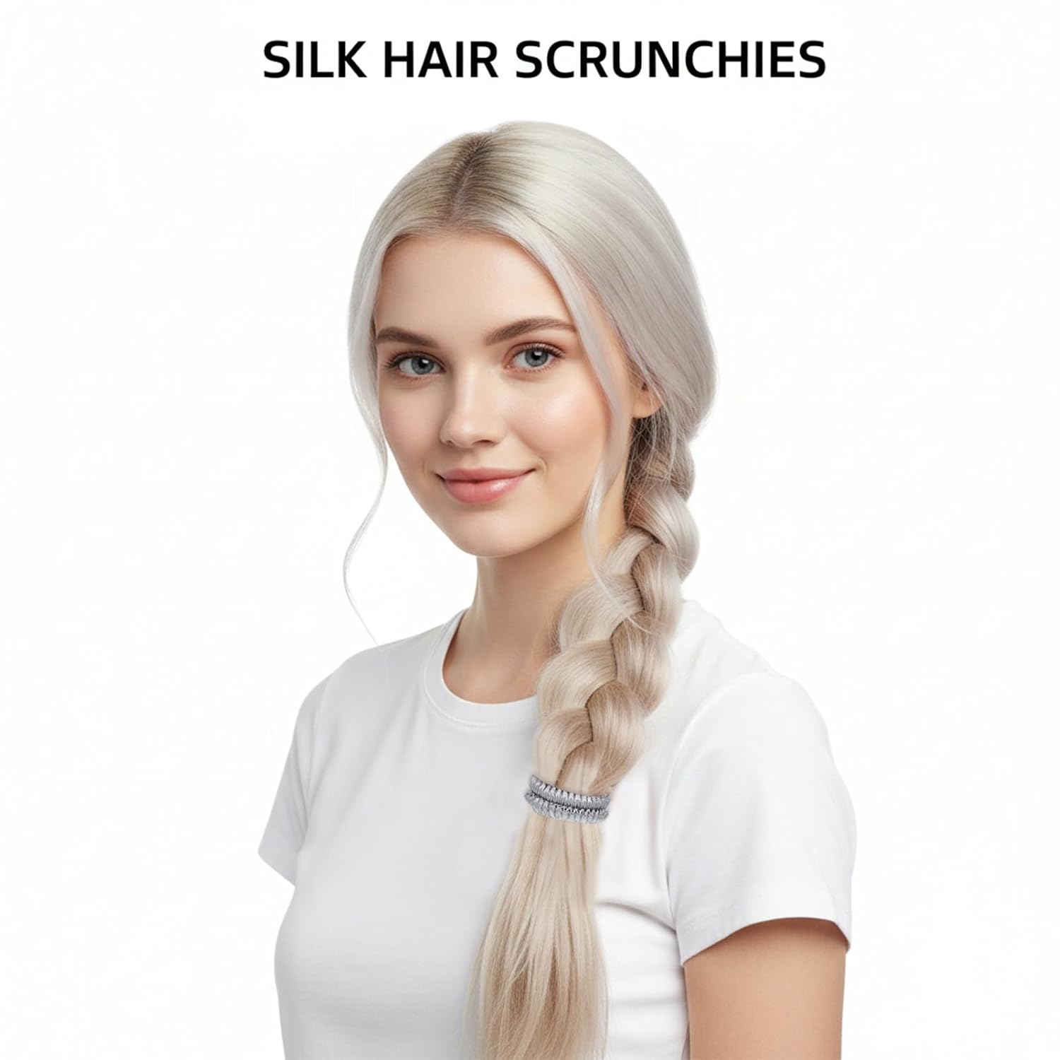 Detalle de QFGasre 8 Stück Satin-Haargummis – Elastische Scrunchies in Schwarz, Rosa, Blau und Champagner
