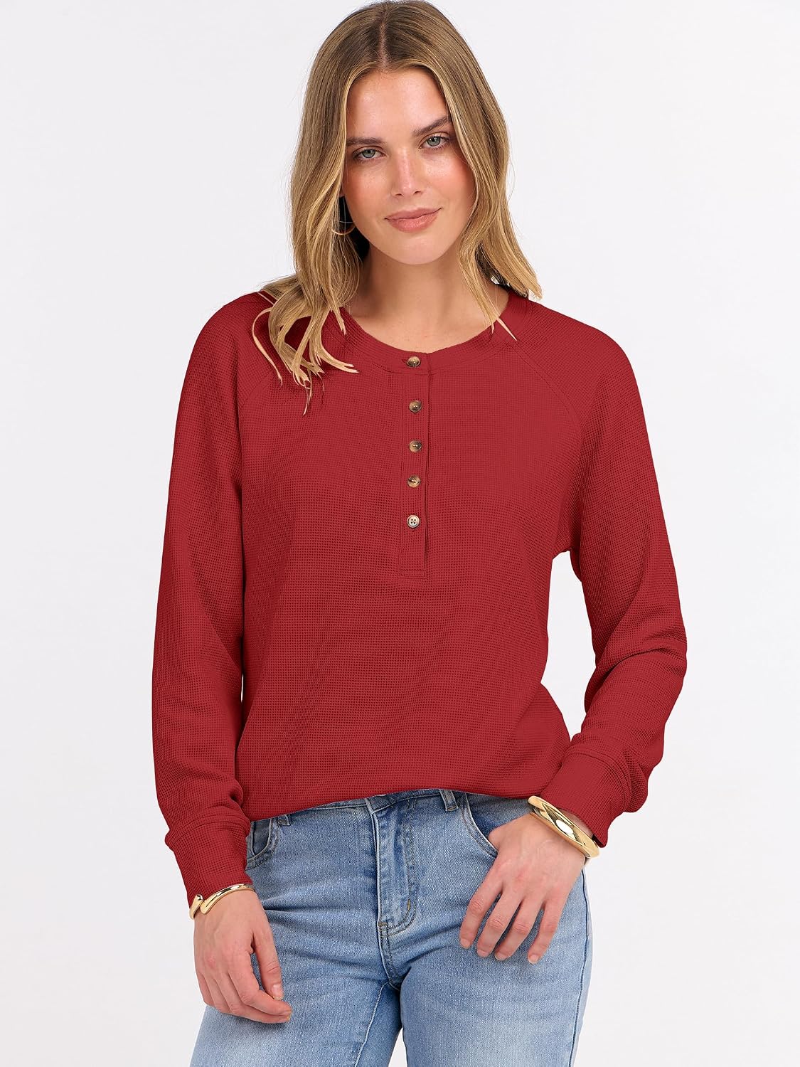 Detalle 2 de ANRABESS waffle knit henley top, loose fit