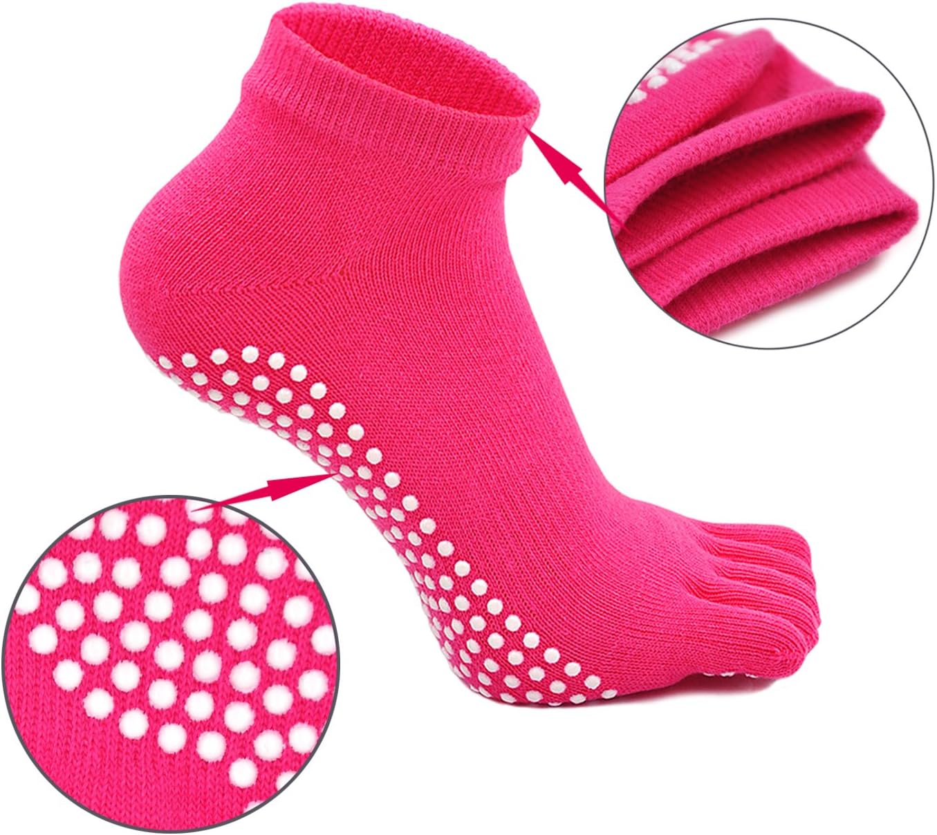 Detalle de PUTUO Chaussettes de yoga femme antidérapantes en coton avec orteils (4 paires), EU 36-42