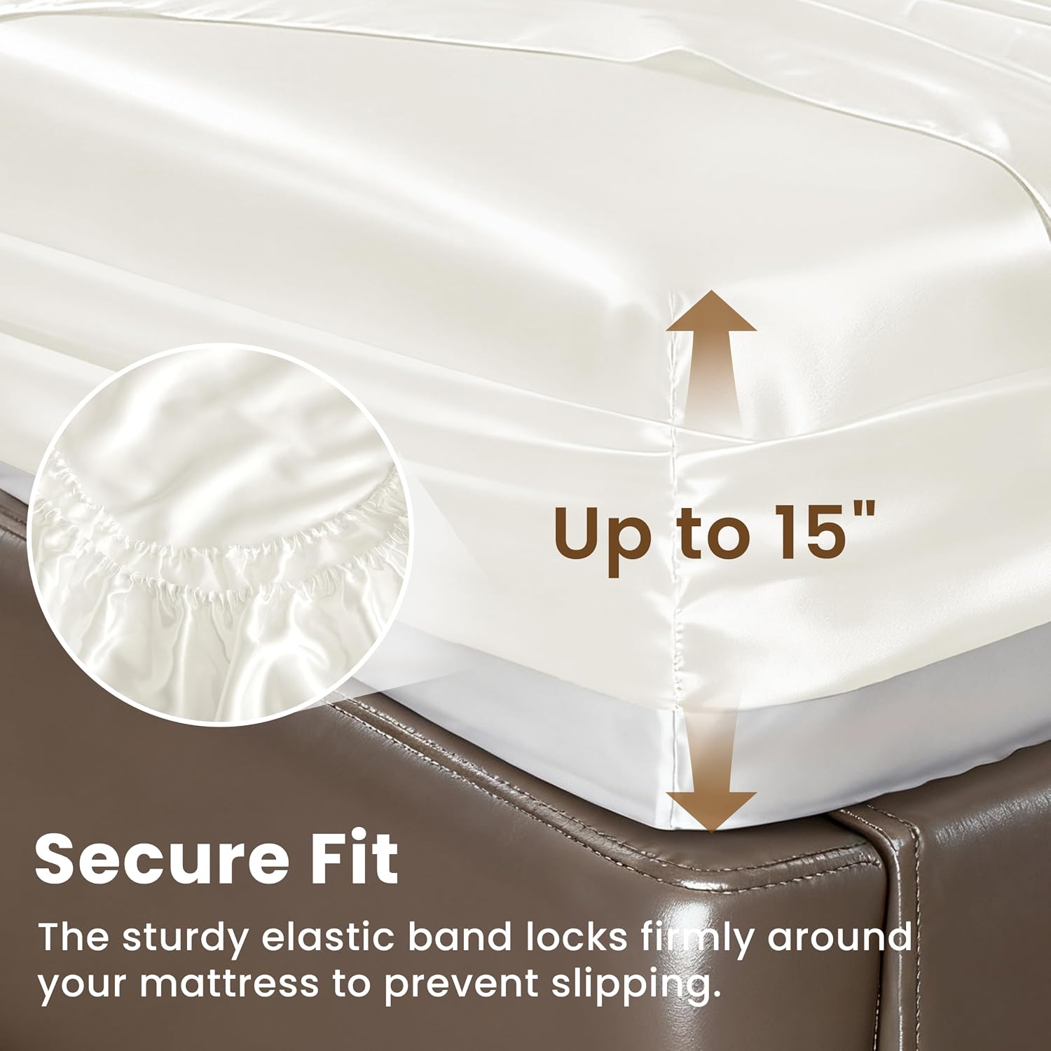 Detalle 2 de Love's cabin C-USA23A1PJTC91FU-1 Satin Full Sheet Set, Ivory, 15-Inch Pocket
