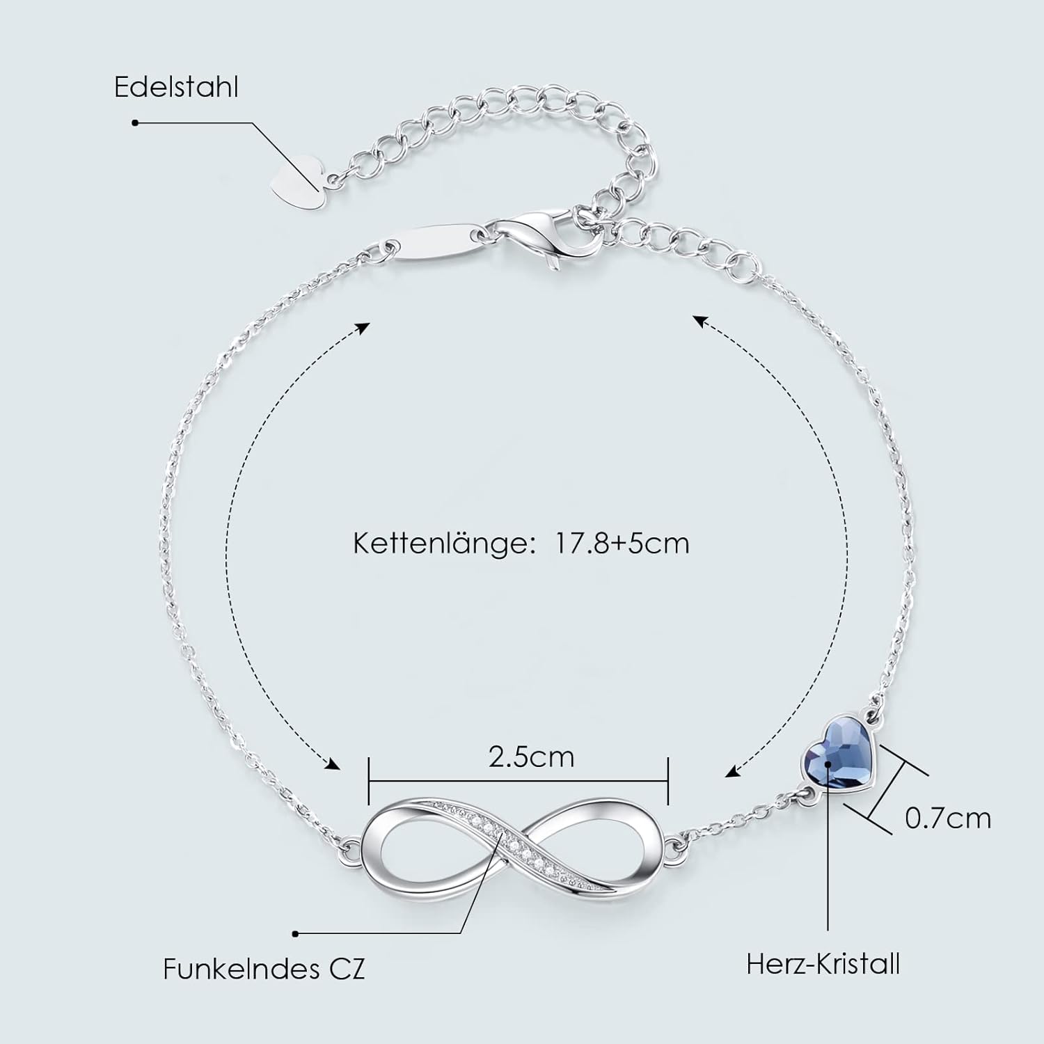 Thumbnail 2 de Infinity Armband Damen aus 316L Edelstahl mit Herz & Unendlichkeitszeichen – verstellbar für Rosegold oder Edelstahl