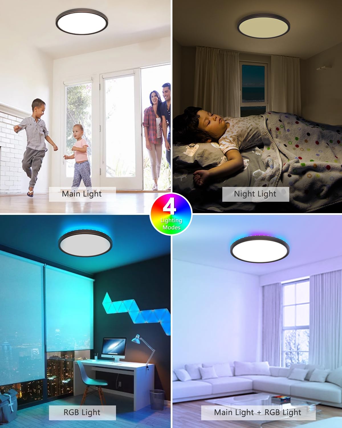 Thumbnail 4 de zemty LED Deckenleuchte dimmbar mit RGB-Farbwechsel und Fernbedienung (IP54, 24W, 3200 lm, 30 cm) für Bad & mehr