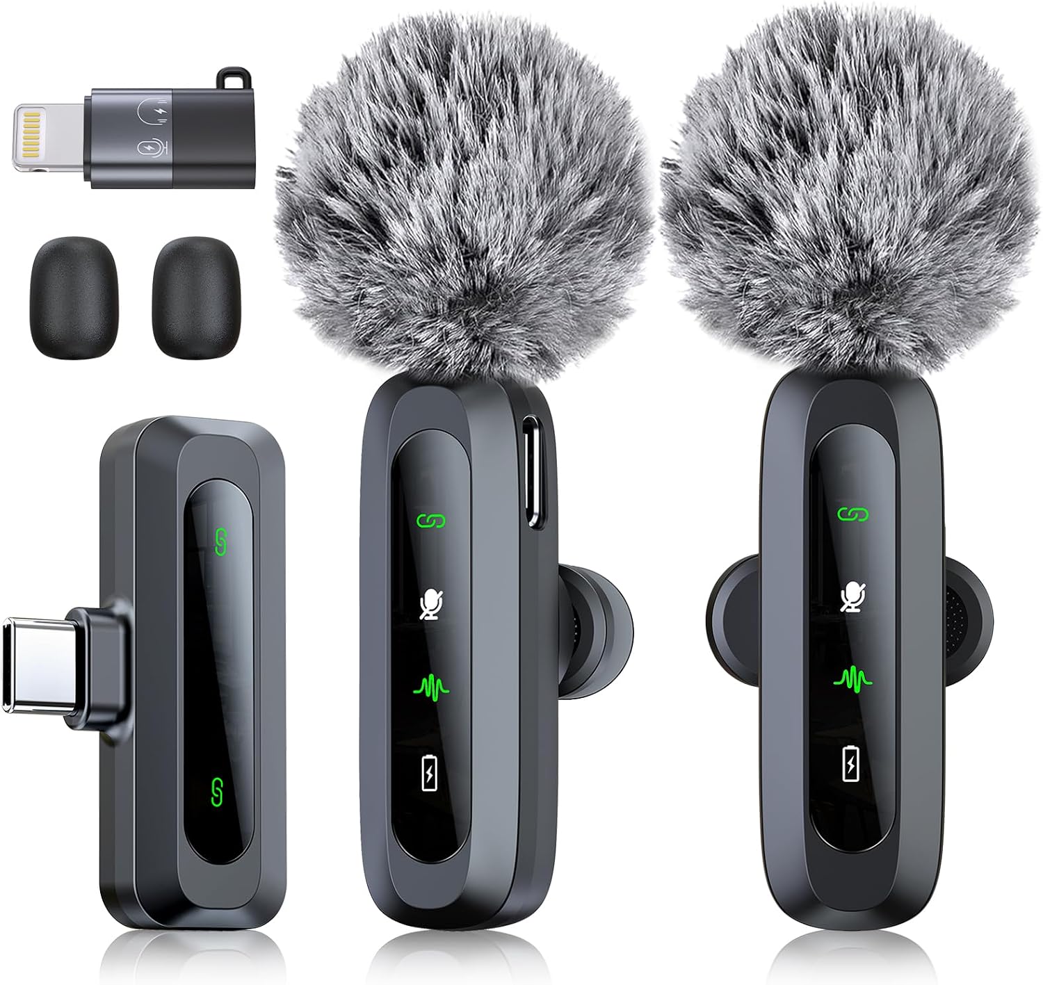 Detalle de RICCHI J1 Wireless Lavalier Microphone, 2 Mics, USB-C and Lightning
